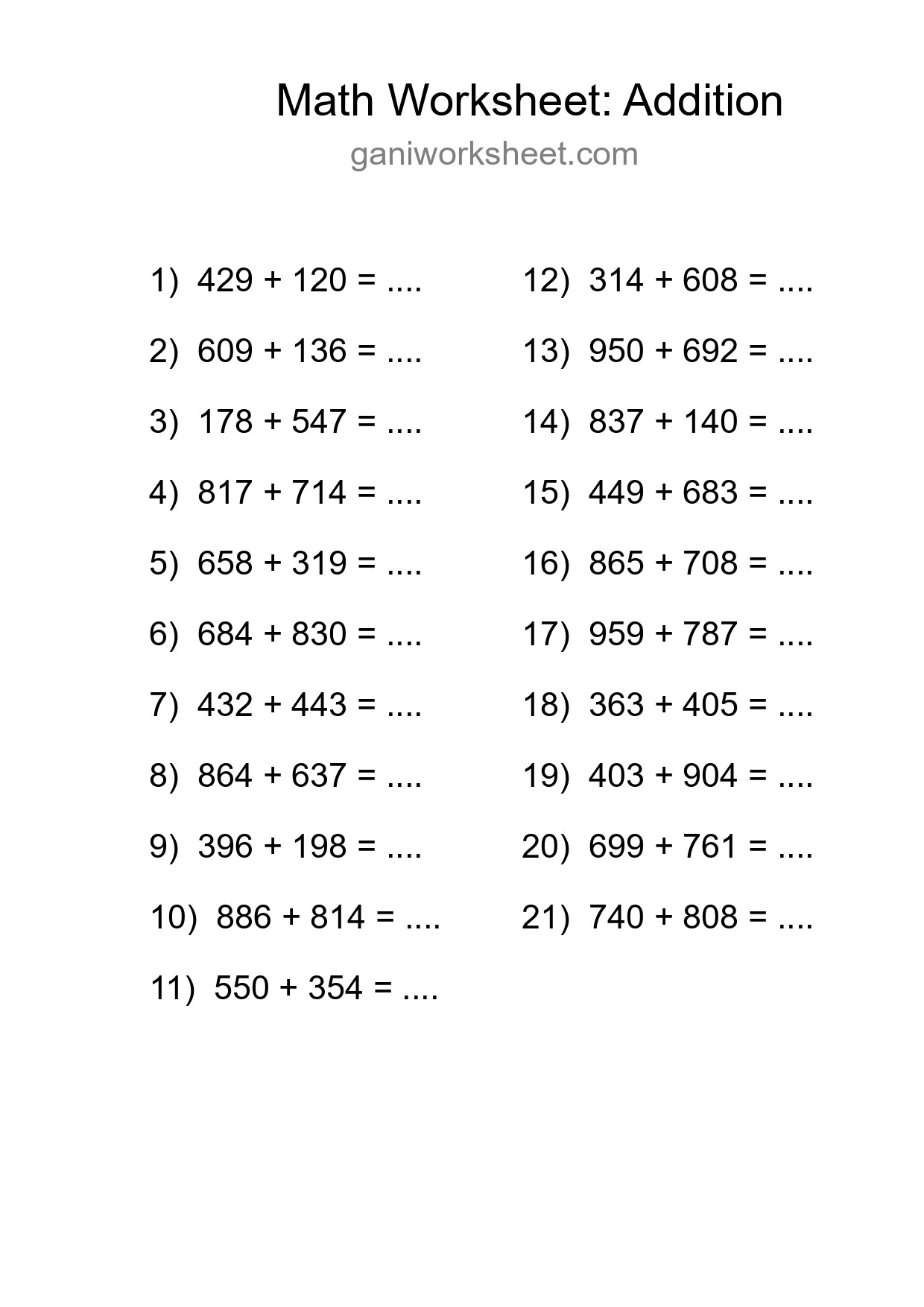 Free 21 Addition Math Worksheet For Grade 5 With Answers - Part 1221