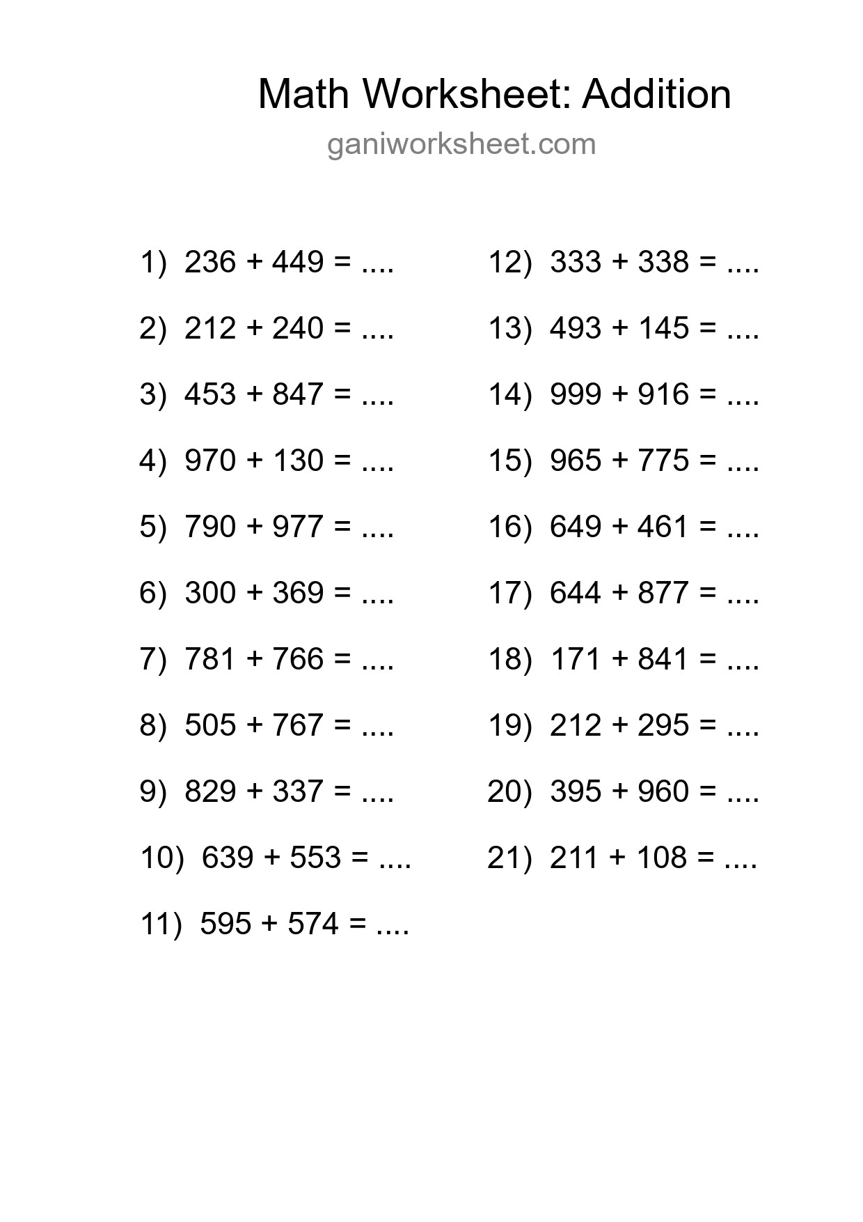 Free 21 Addition Math Worksheet For Grade 5 With Answers - Part 1721