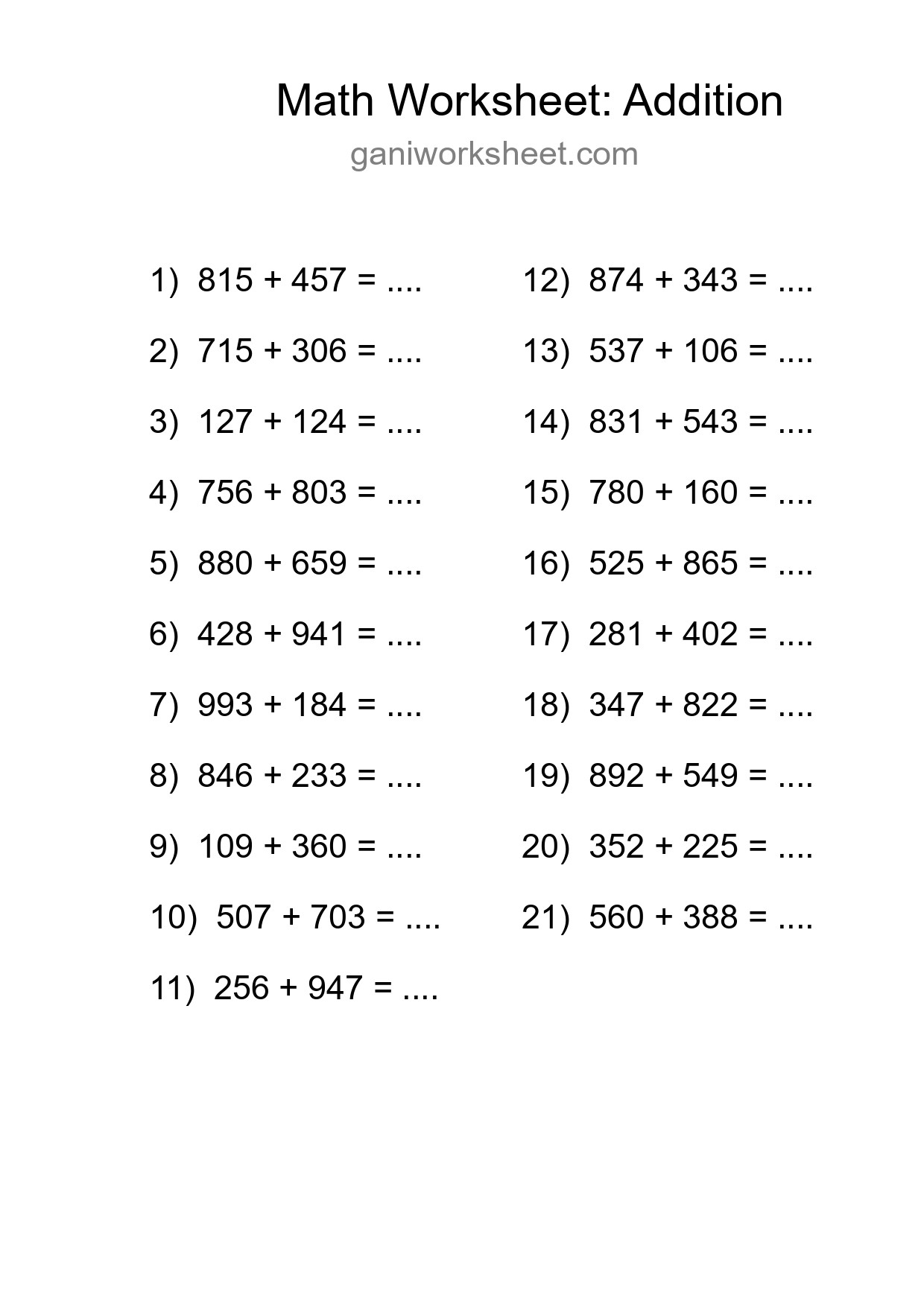 Free 21 Addition Math Worksheet For Grade 5 With Answers - Part 1961