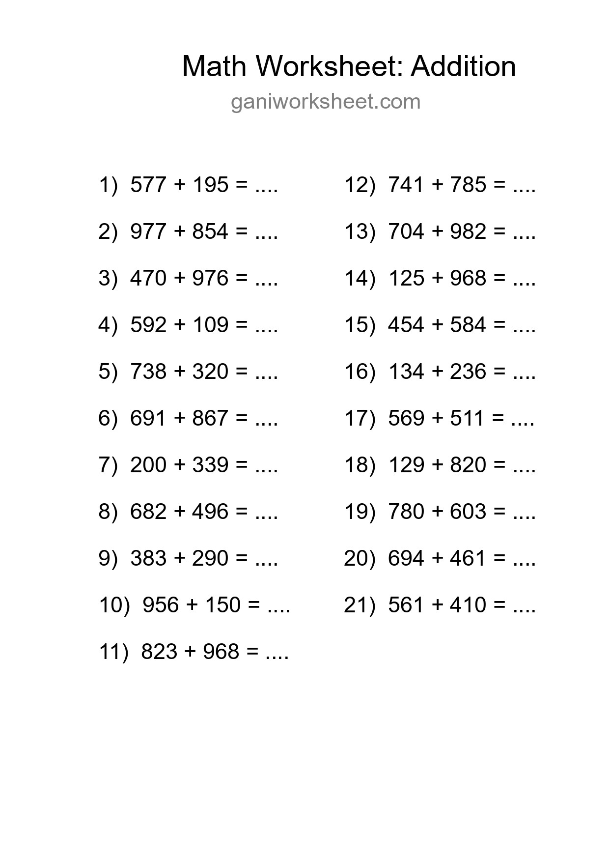 Free 21 Addition Math Worksheet For Grade 5 With Answers - Part 961