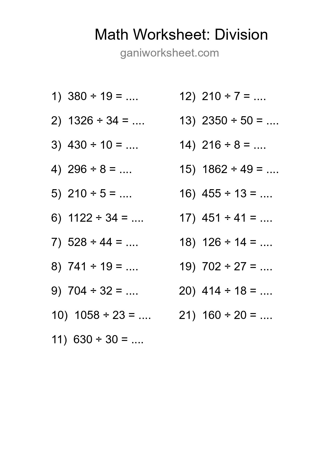 Free 21 Division Math Worksheet For Grade 2 With Answers - Part 1784