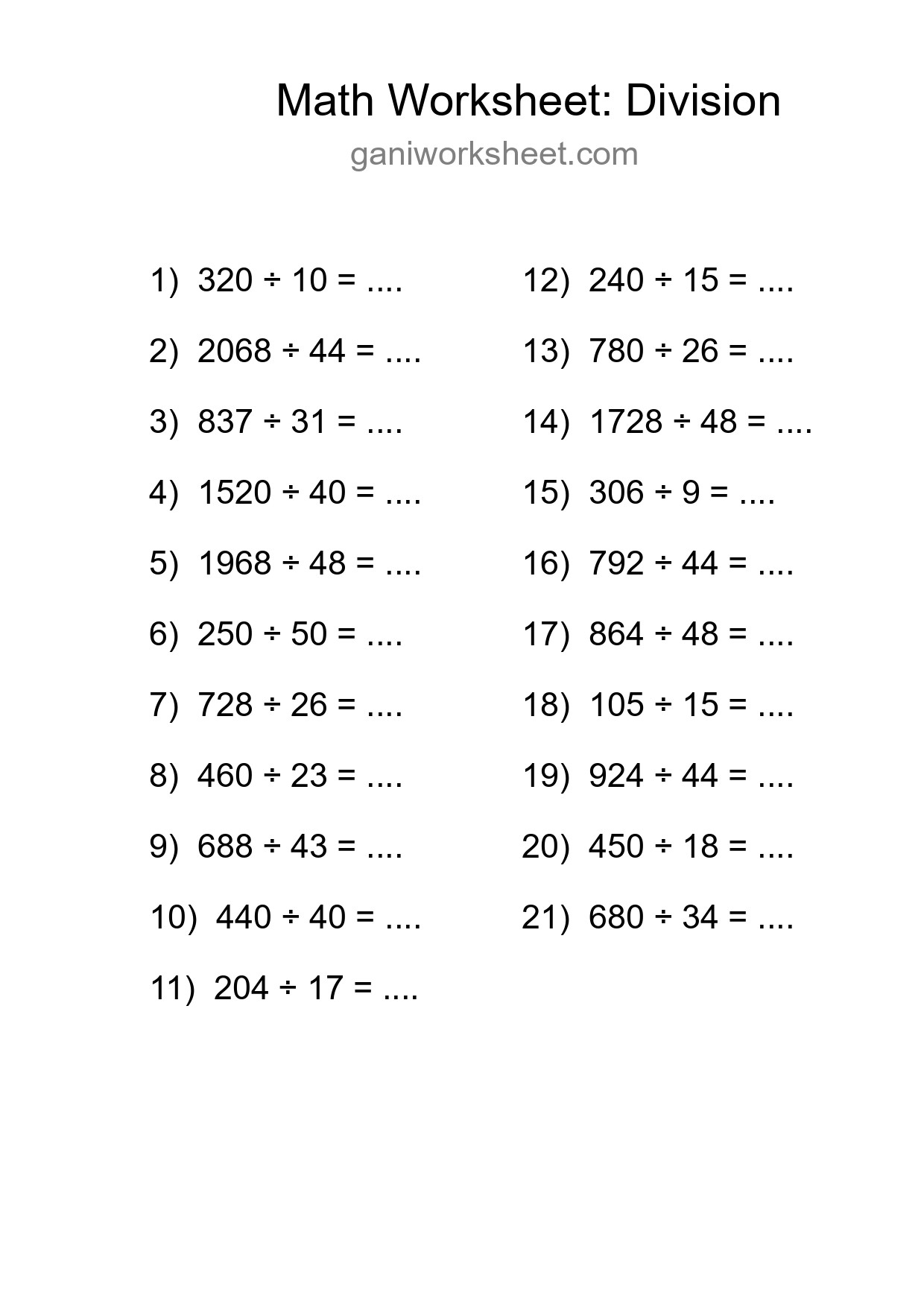 Free 21 Division Math Worksheet For Grade 2 With Answers - Part 894