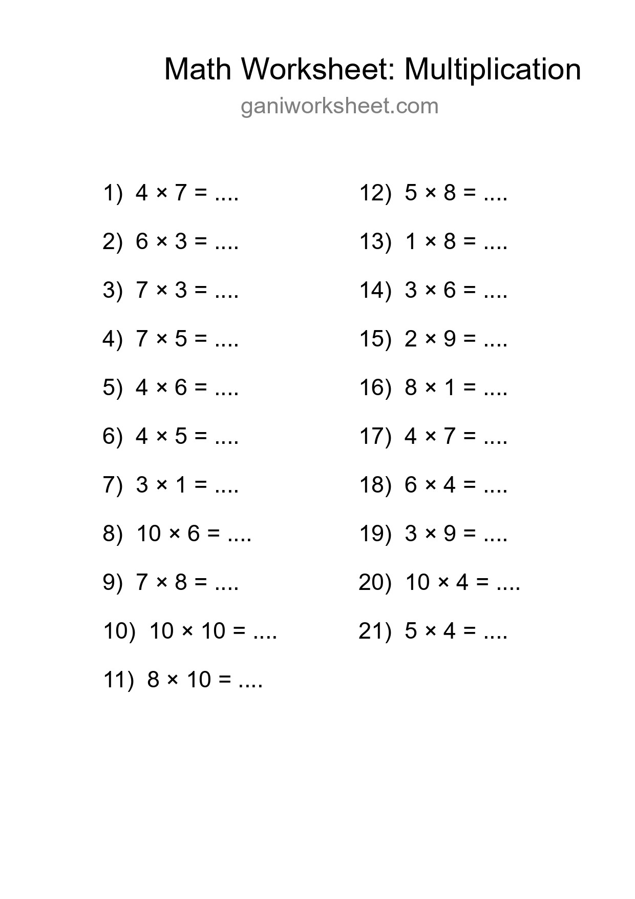 Free 21 Multiplication Math Worksheet For Grade 1 - Part 1747