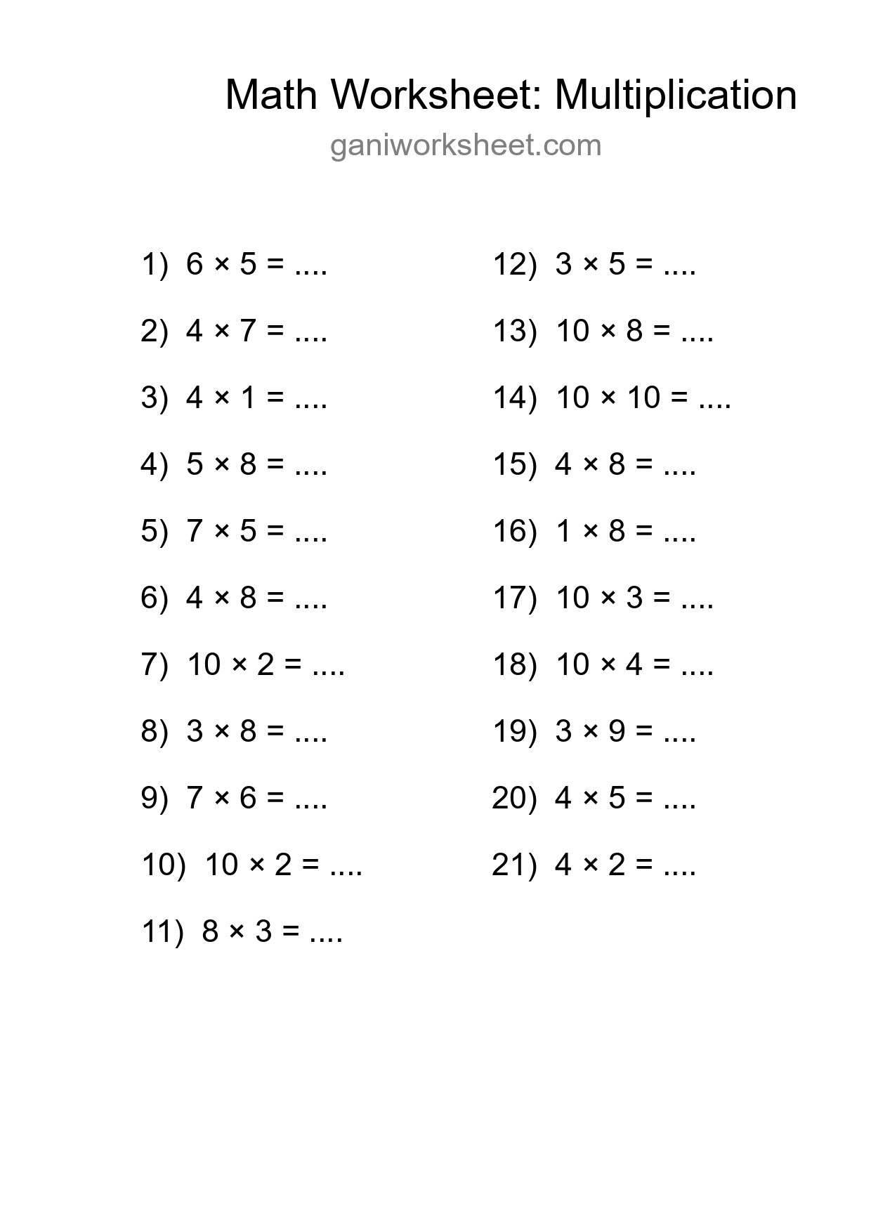 Free 21 Multiplication Math Worksheet For Grade 1 With Answers - Part 897