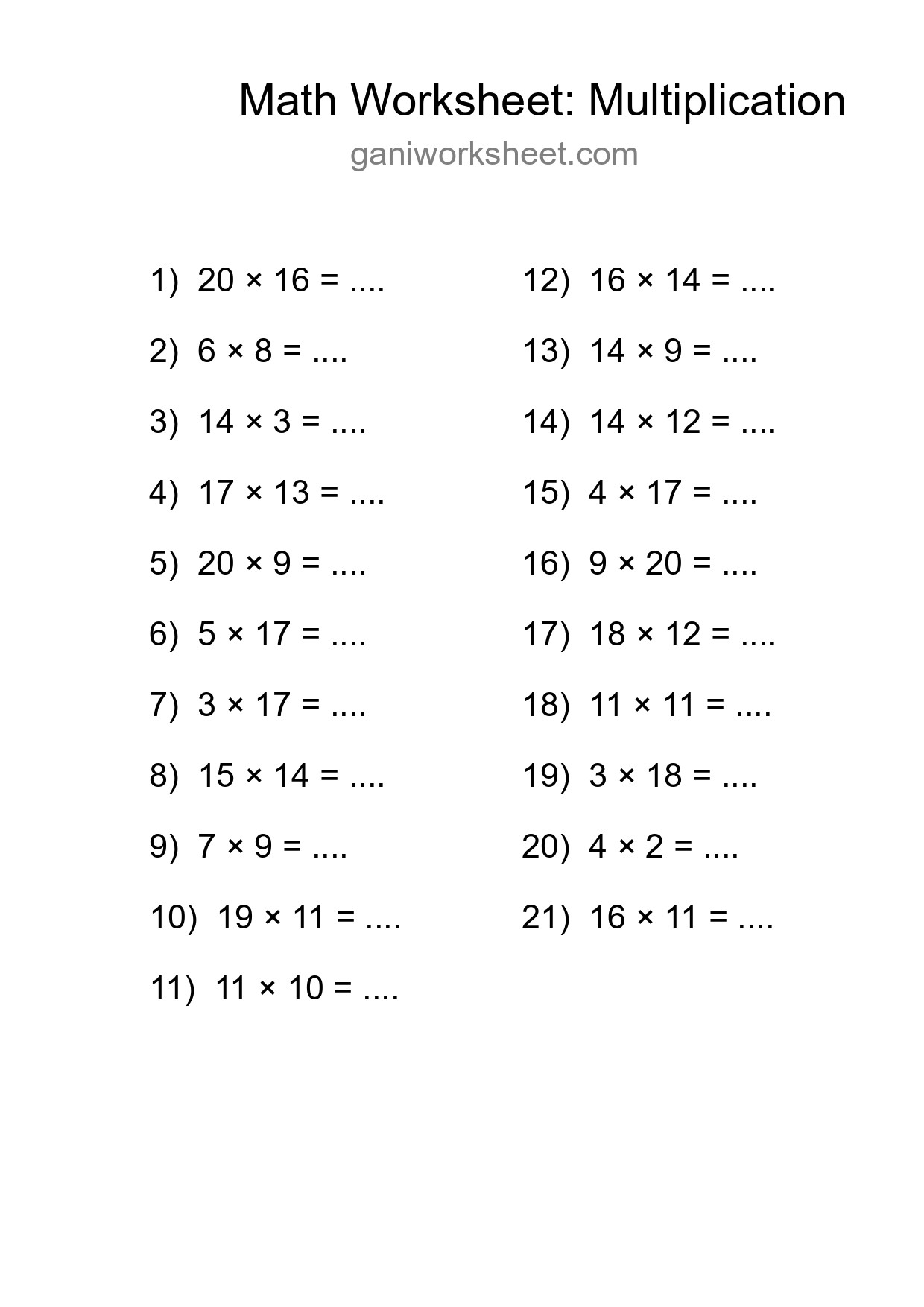Free 21 Multiplication Math Worksheet For Grade 2 - Part 1337