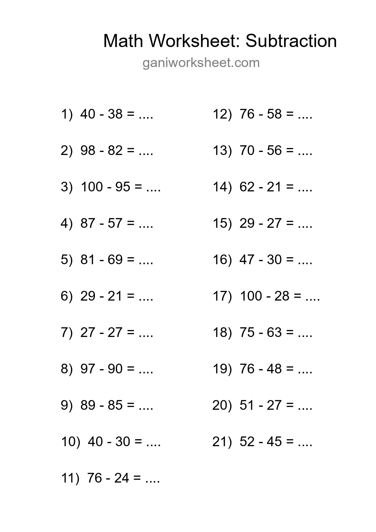 Free 21 Subtraction Math Worksheet For Grade 3 With Answers - Part 1288