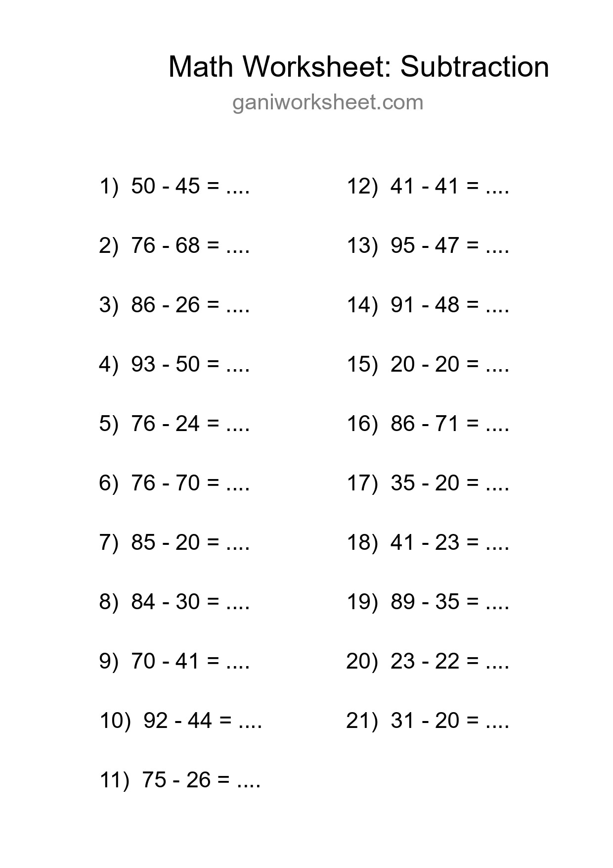 Free 21 Subtraction Math Worksheet For Grade 3 With Answers - Part 1768