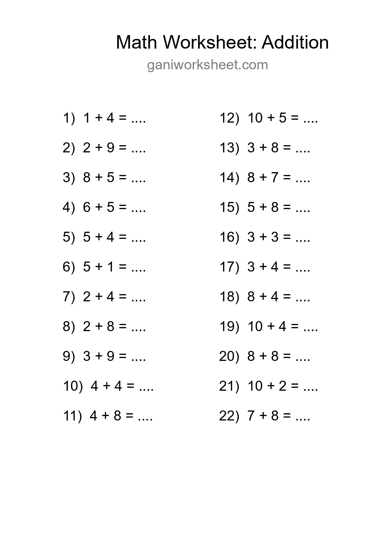 Free 22 Addition Math Worksheet For Grade 1 - Part 811