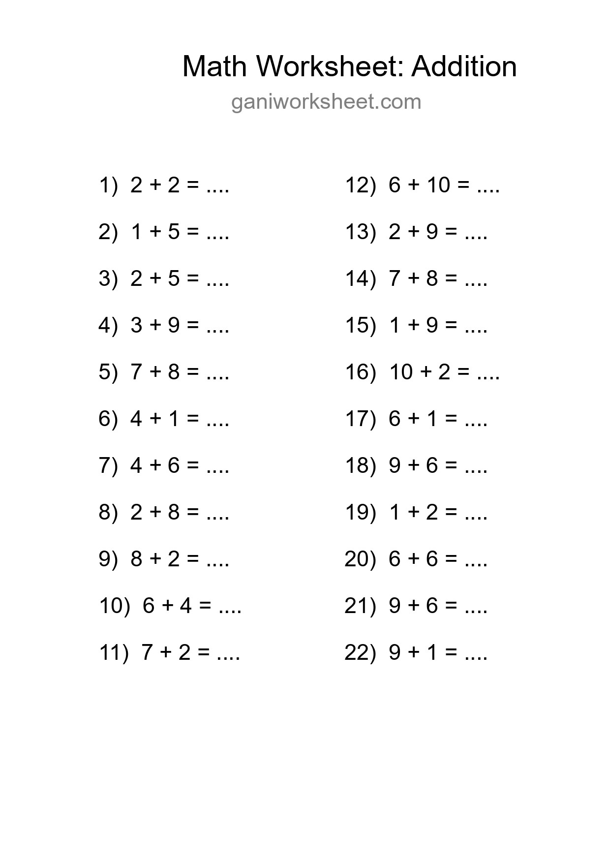 Free 22 Addition Math Worksheet For Grade 1 - Part 891