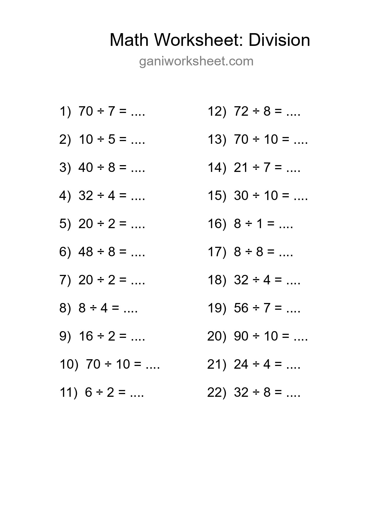Free 22 Division Math Worksheet For Grade 1 - Part 1054