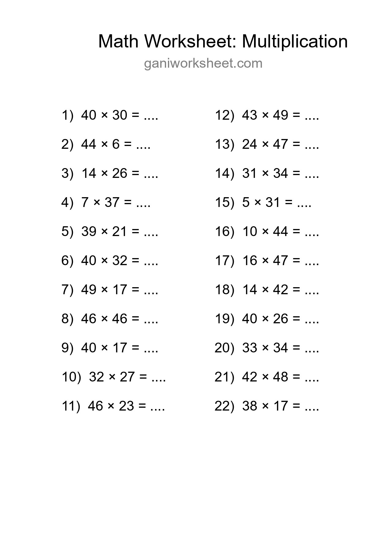 Free 22 Multiplication Math Worksheet For Grade 2 - Part 717