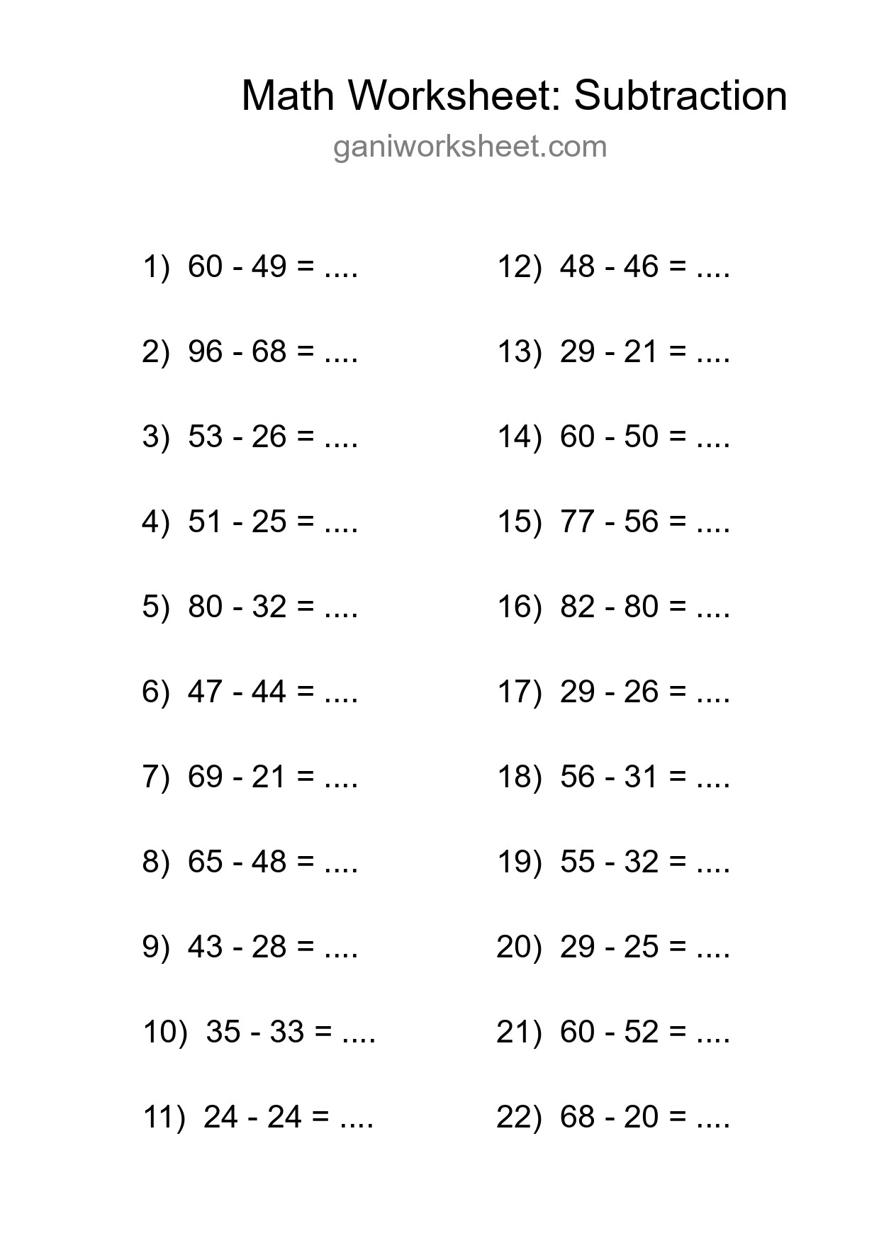 Free 22 Subtraction Math Worksheet For Grade 3 - Part 1228