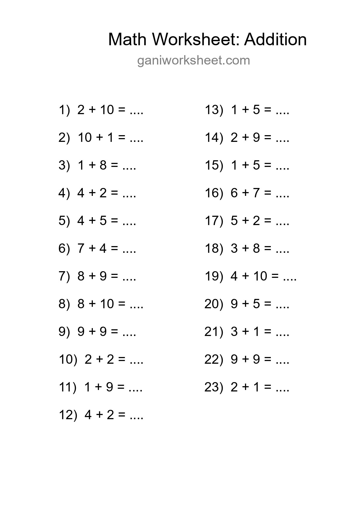 Free 23 Addition Math Worksheet For Grade 1 - Part 1551