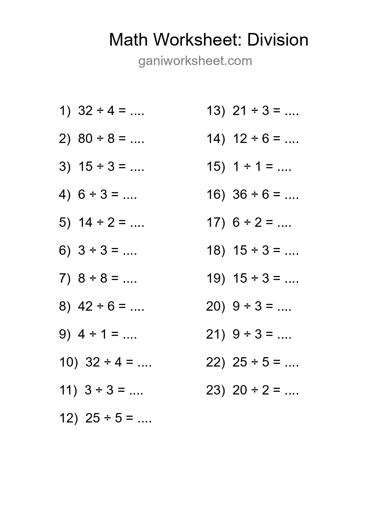 Free 23 Division Math Worksheet For Grade 1 - Part 1224