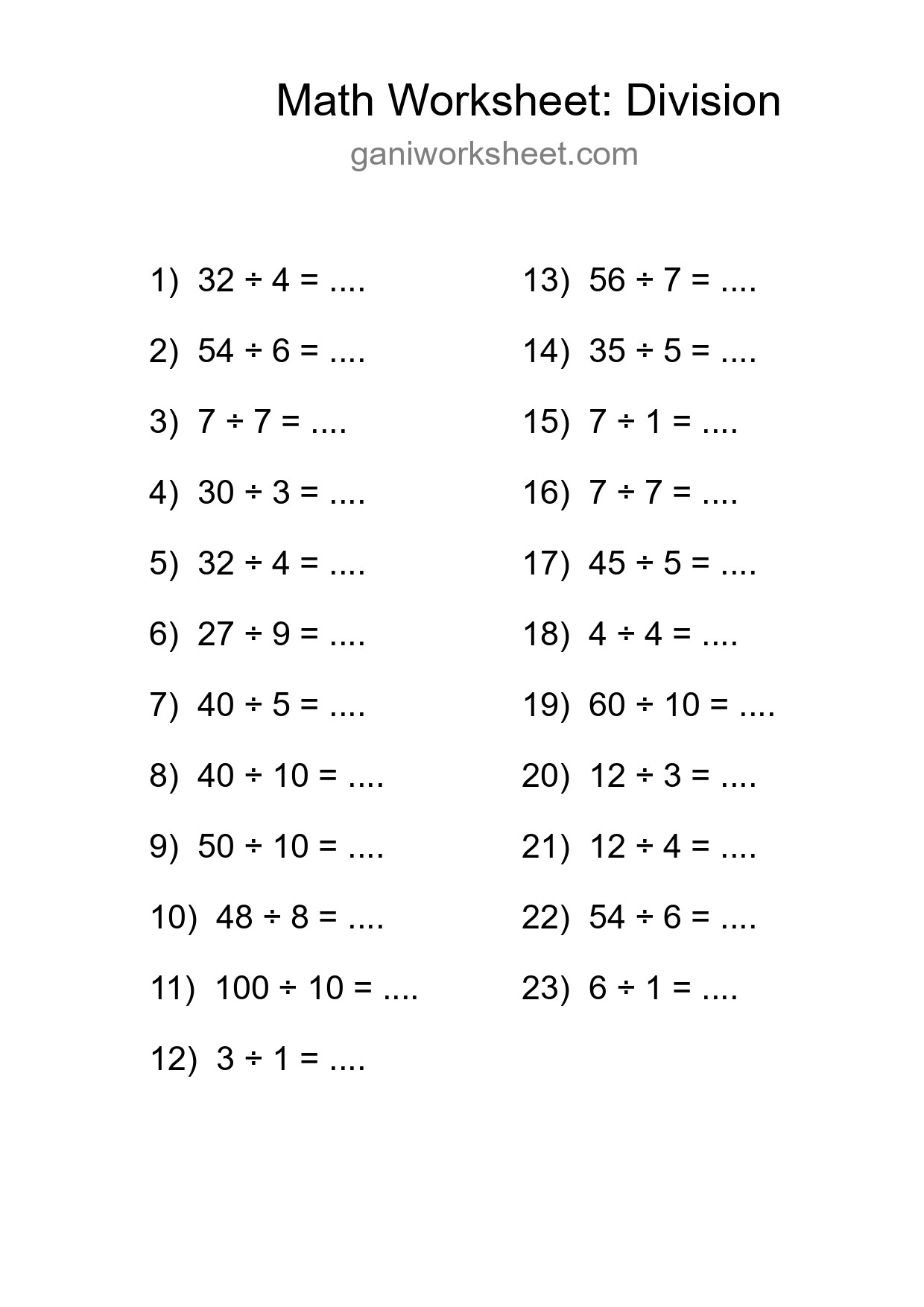 Free 23 Division Math Worksheet For Grade 1 - Part 274