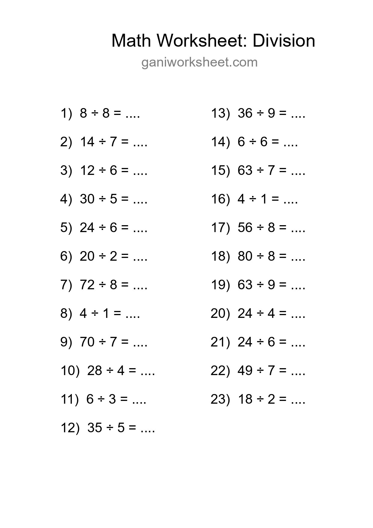 Free 23 Division Math Worksheet For Grade 1 - Part 304