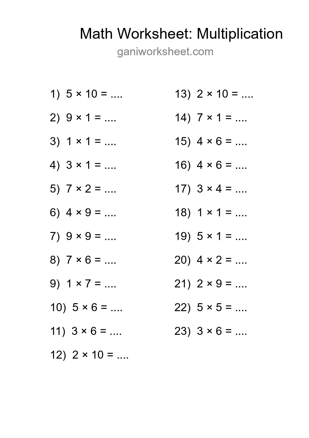 Free 23 Multiplication Math Worksheet For Grade 1 With Answers - Part 1357
