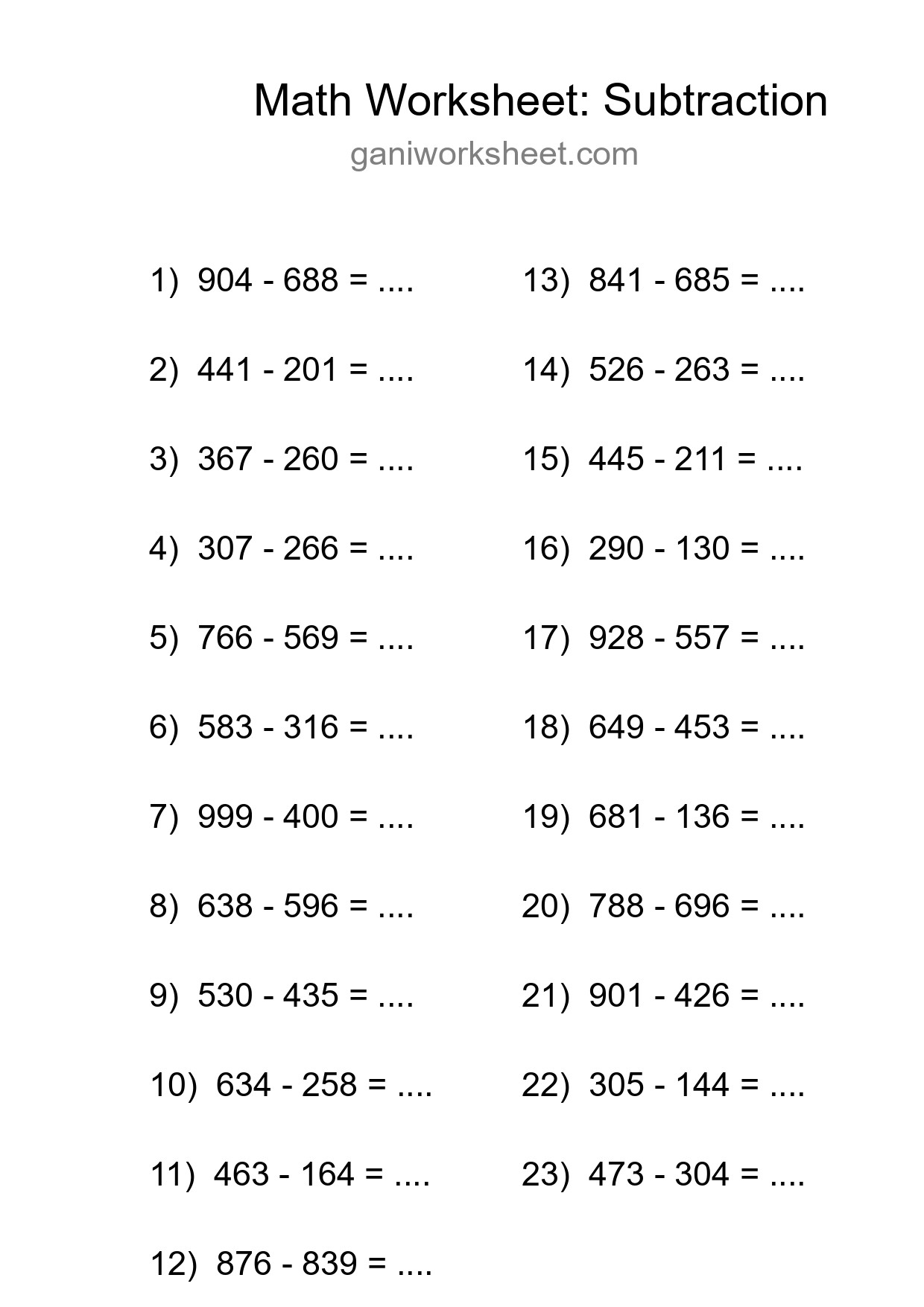 Free 23 Subtraction Math Worksheet For Grade 5 With Answers - Part 1648