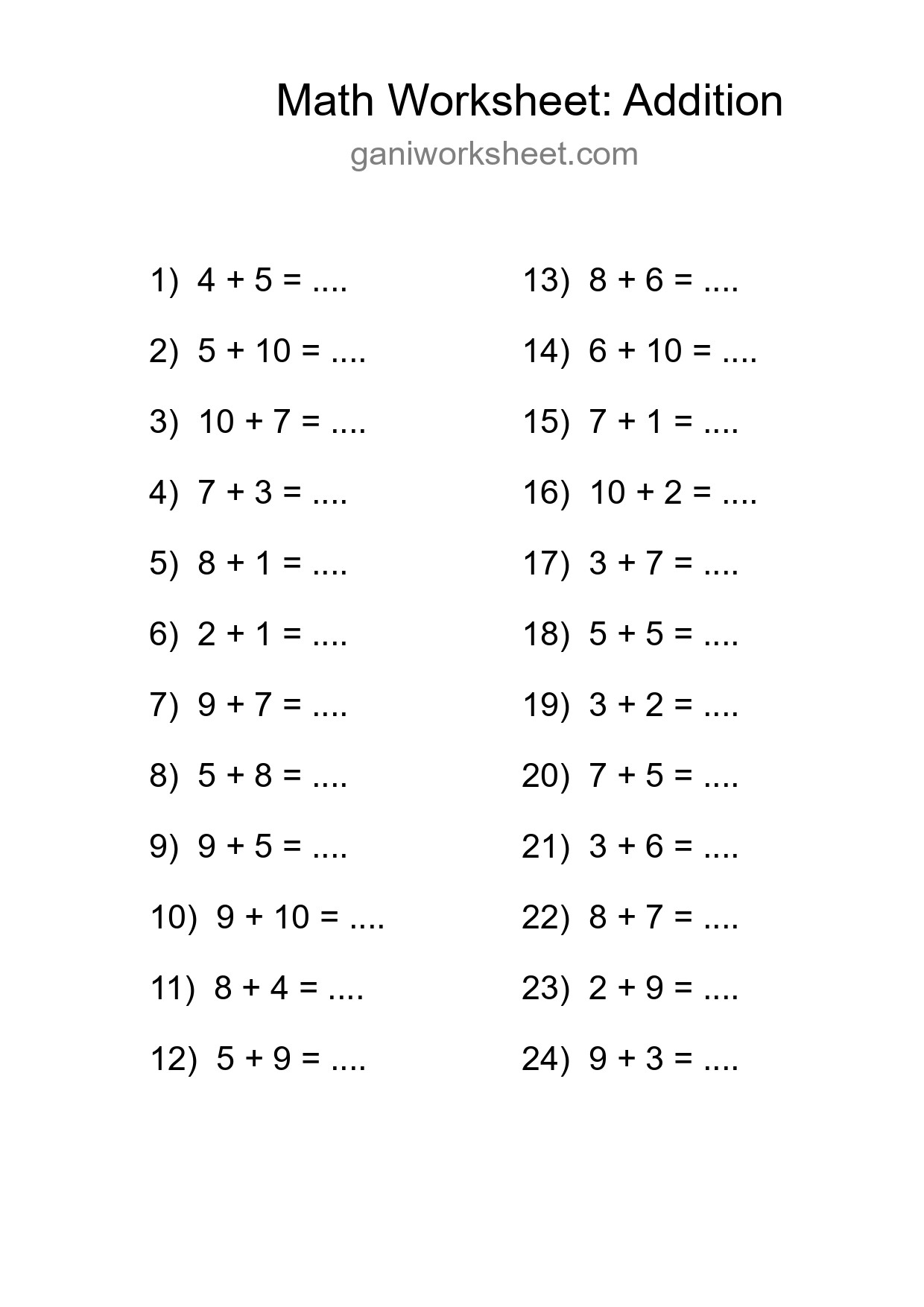 Free 24 Addition Math Worksheet For Grade 1 - Part 1681