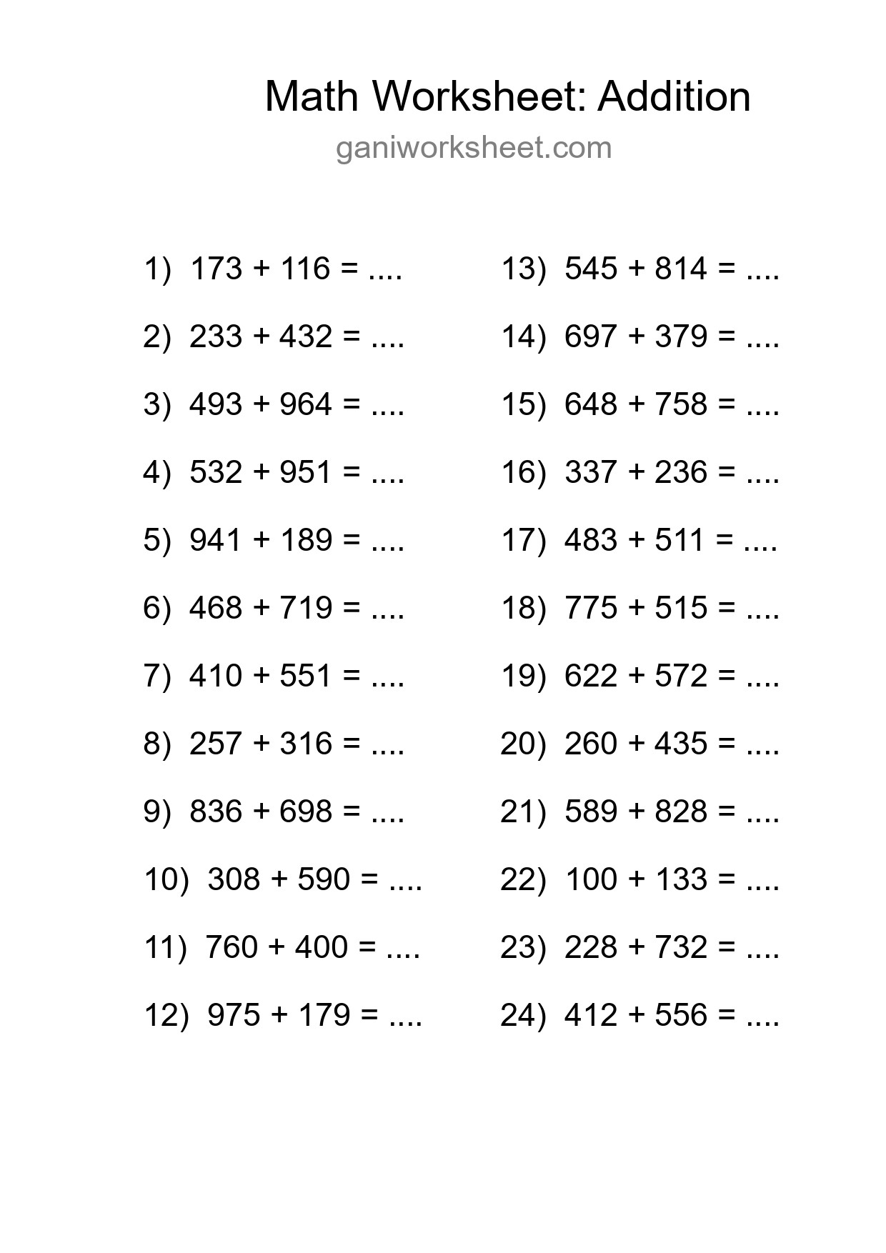 Free 24 Addition Math Worksheet For Grade 5 - Part 581