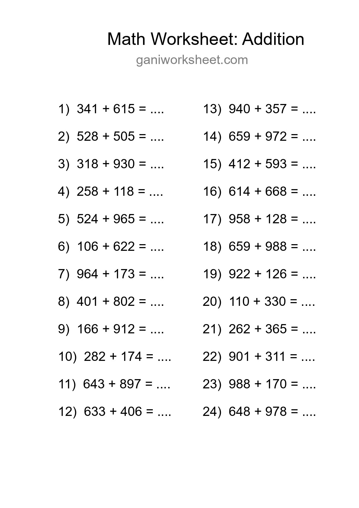 Free 24 Addition Math Worksheet For Grade 5 With Answers - Part 251