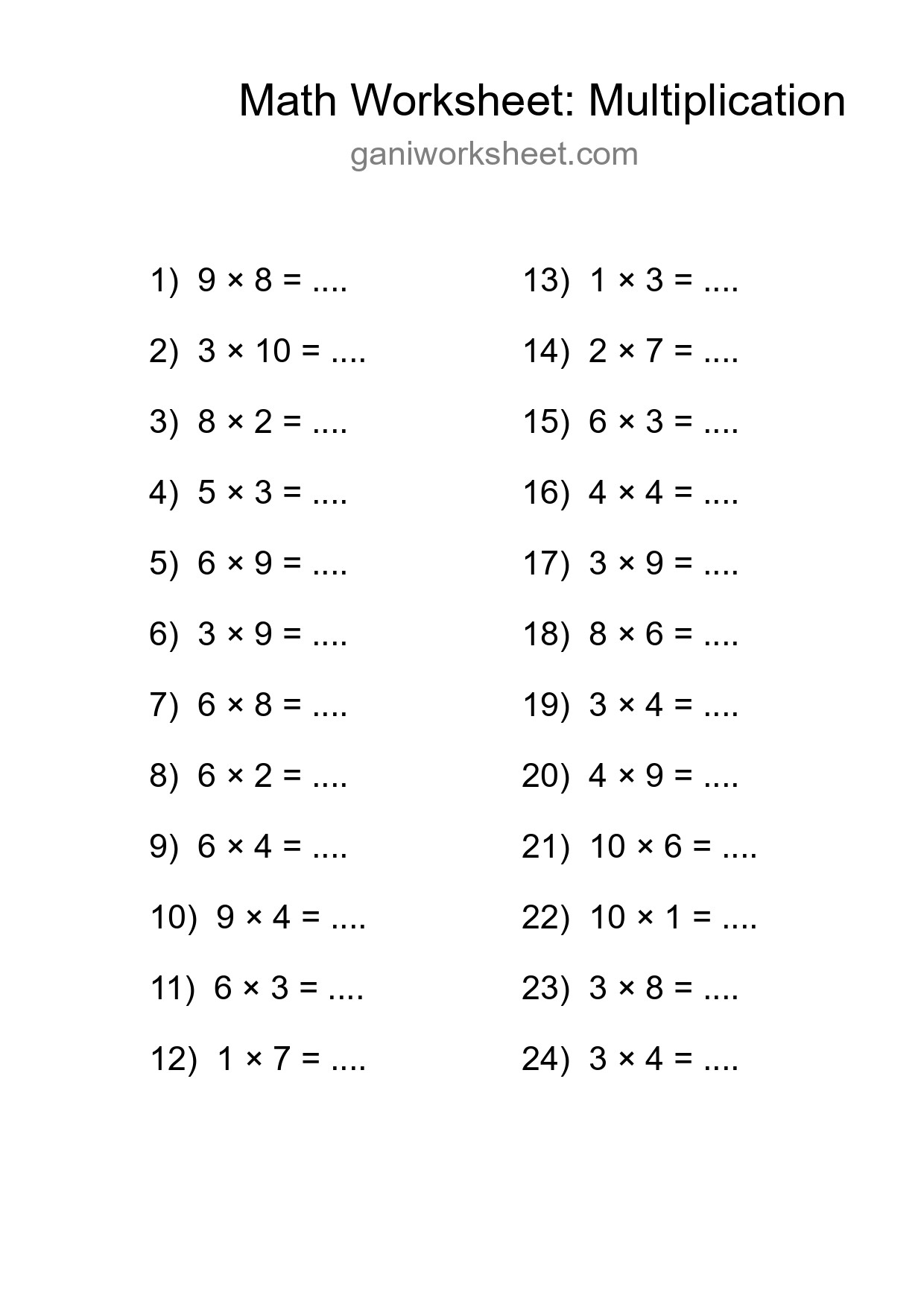 Free 24 Multiplication Math Worksheet For Grade 1 - Part 1447