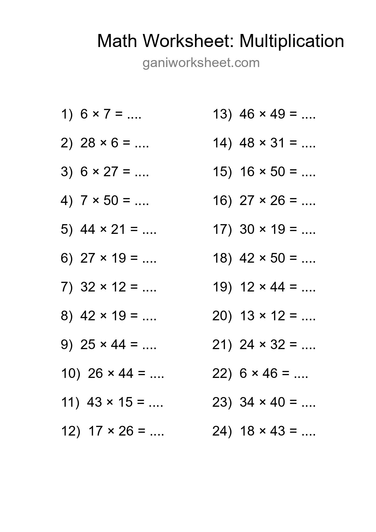 Free 24 Multiplication Math Worksheet For Grade 2 - Part 67