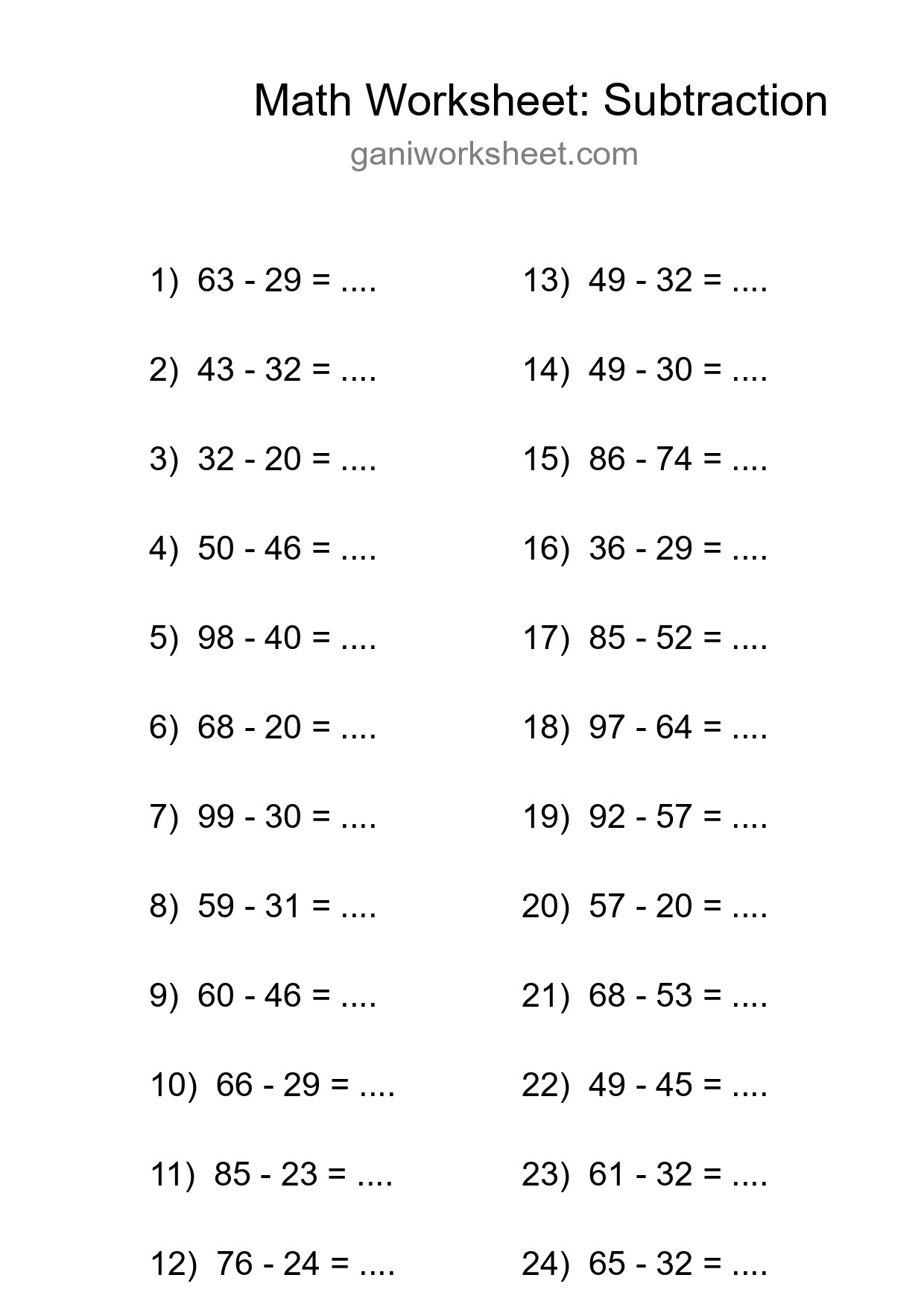 Free 24 Subtraction Math Worksheet For Grade 3 - Part 78