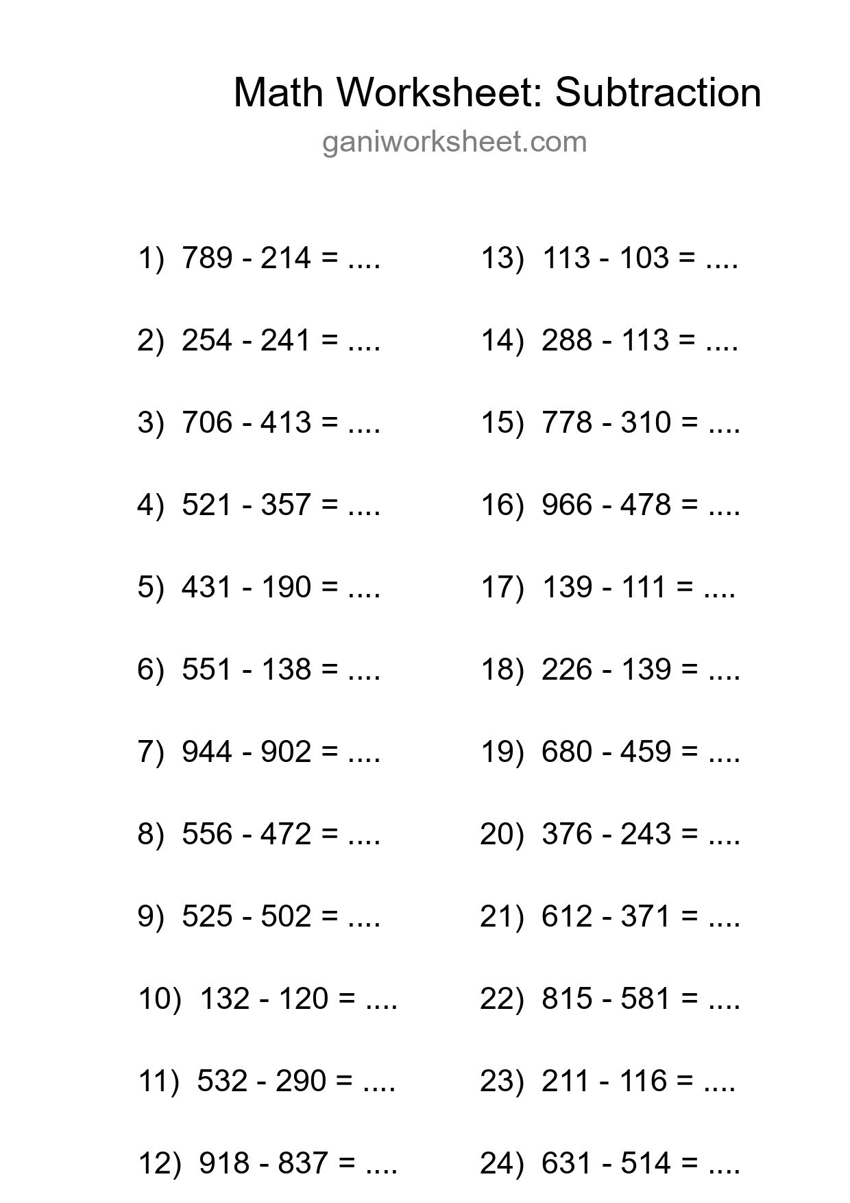 Free 24 Subtraction Math Worksheet For Grade 5 With Answers - Part 1278