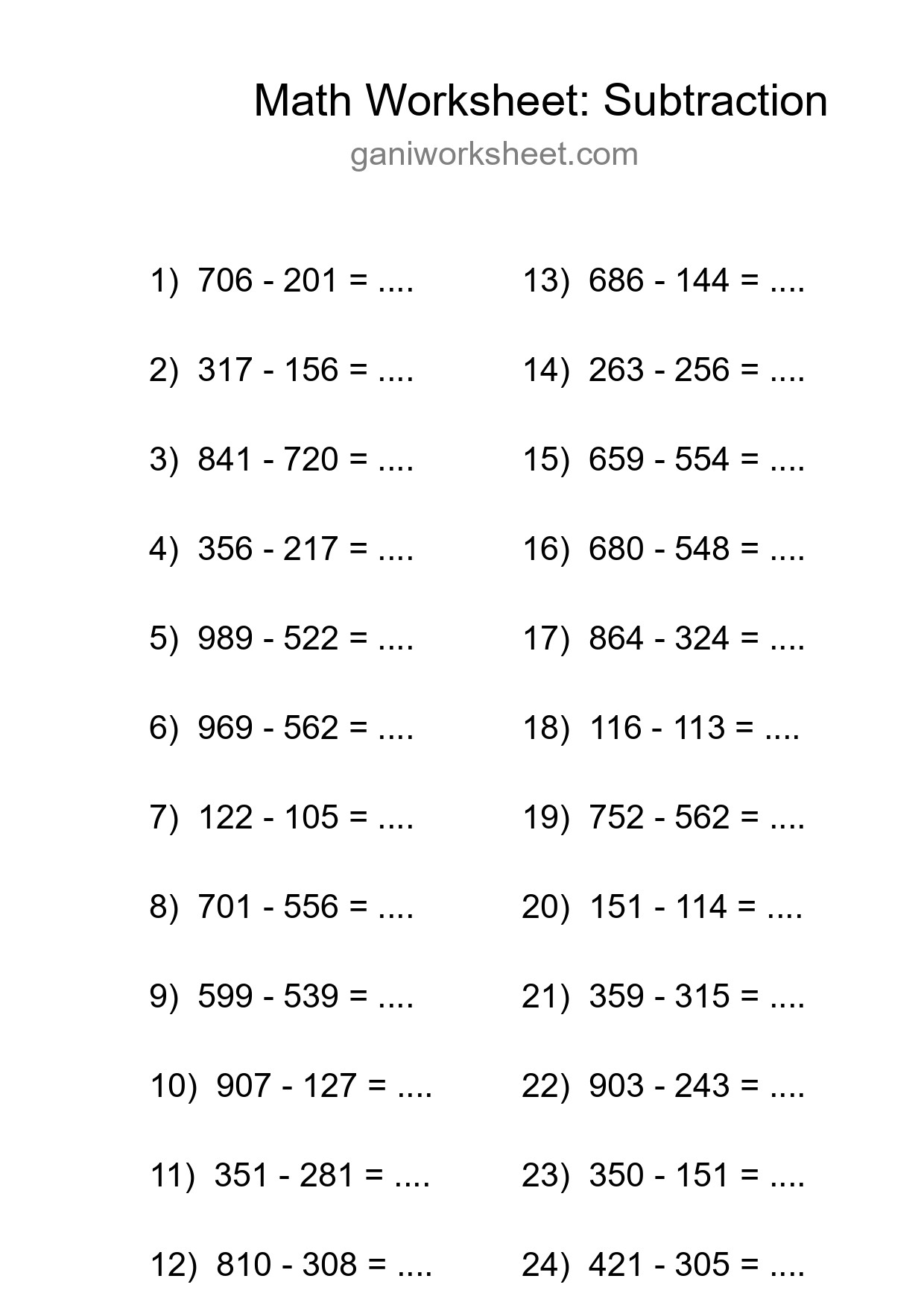 Free 24 Subtraction Math Worksheet For Grade 5 With Answers - Part 998