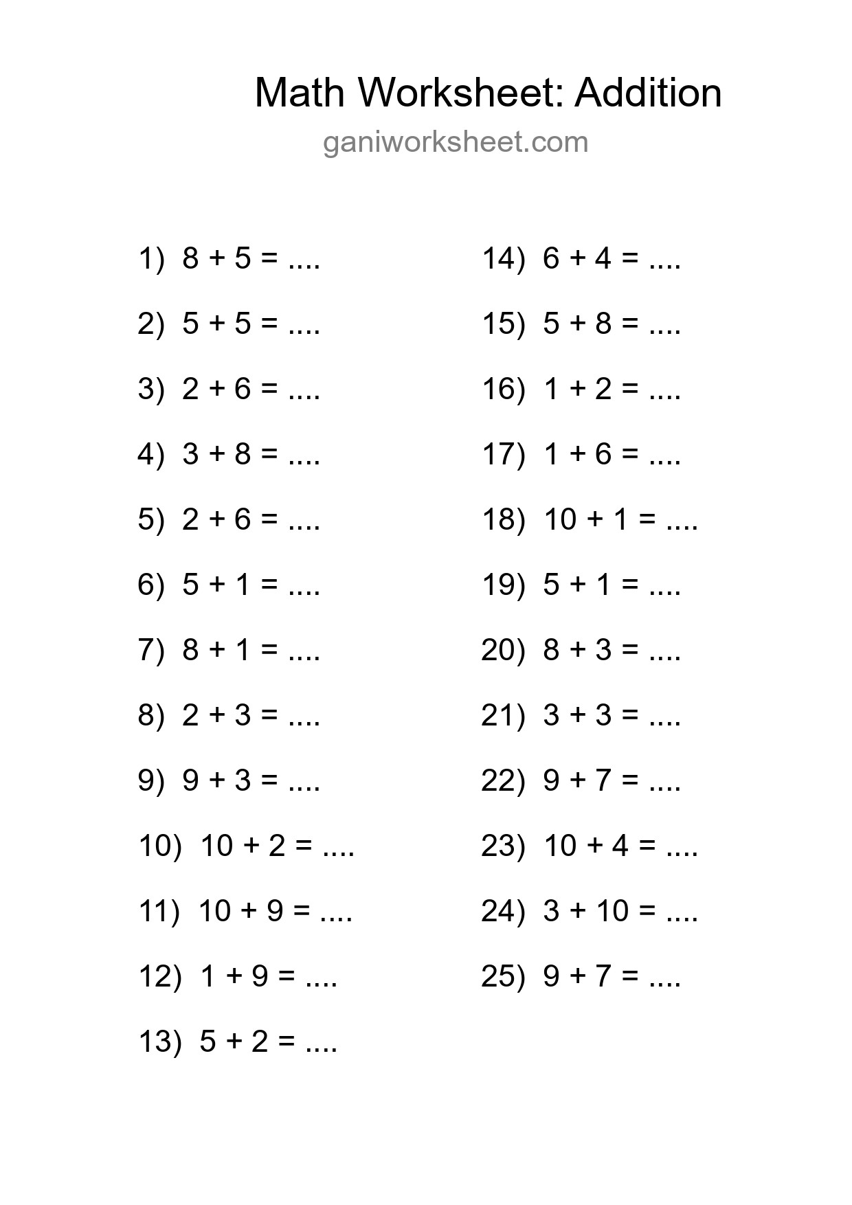 Free 25 Addition Math Worksheet For Grade 1 - Part 1851