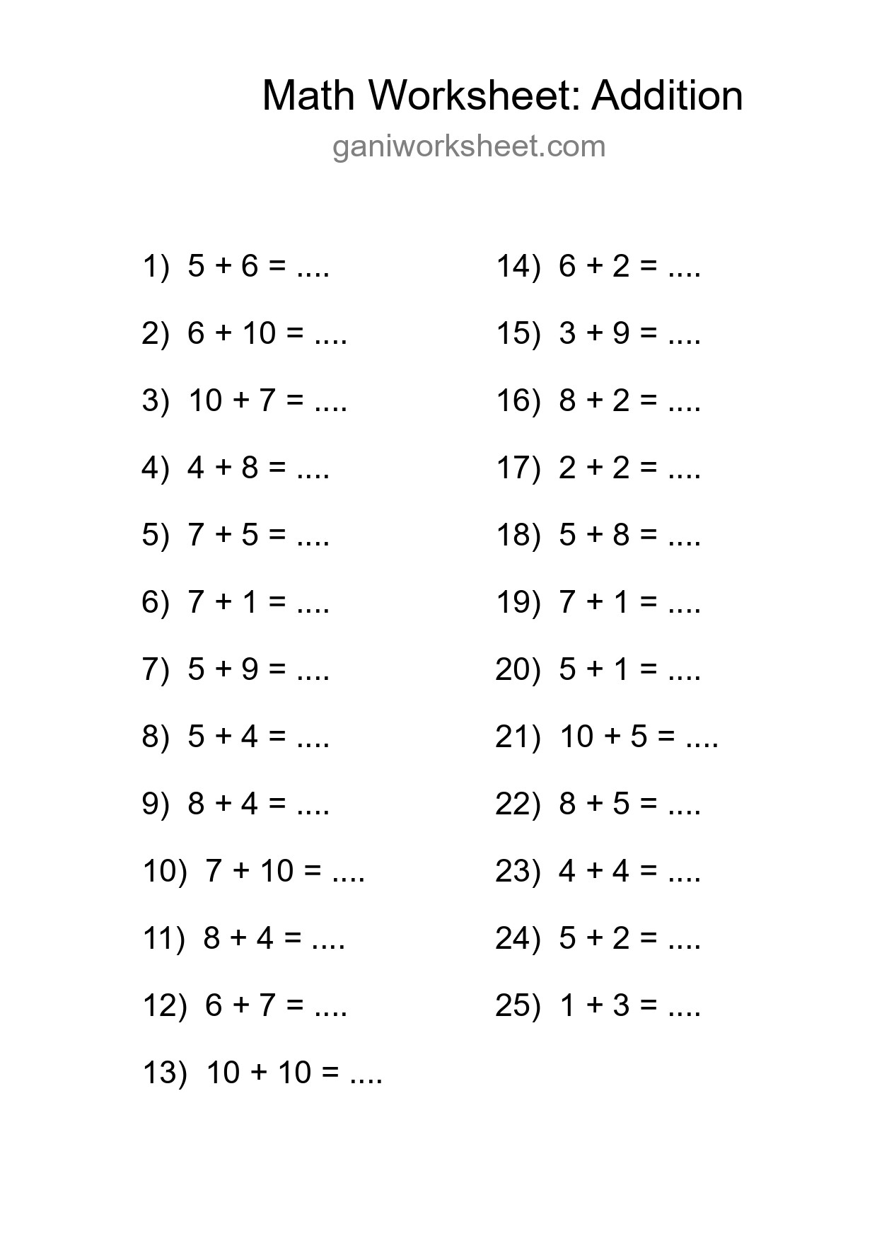 Free 25 Addition Math Worksheet For Grade 1 - Part 881
