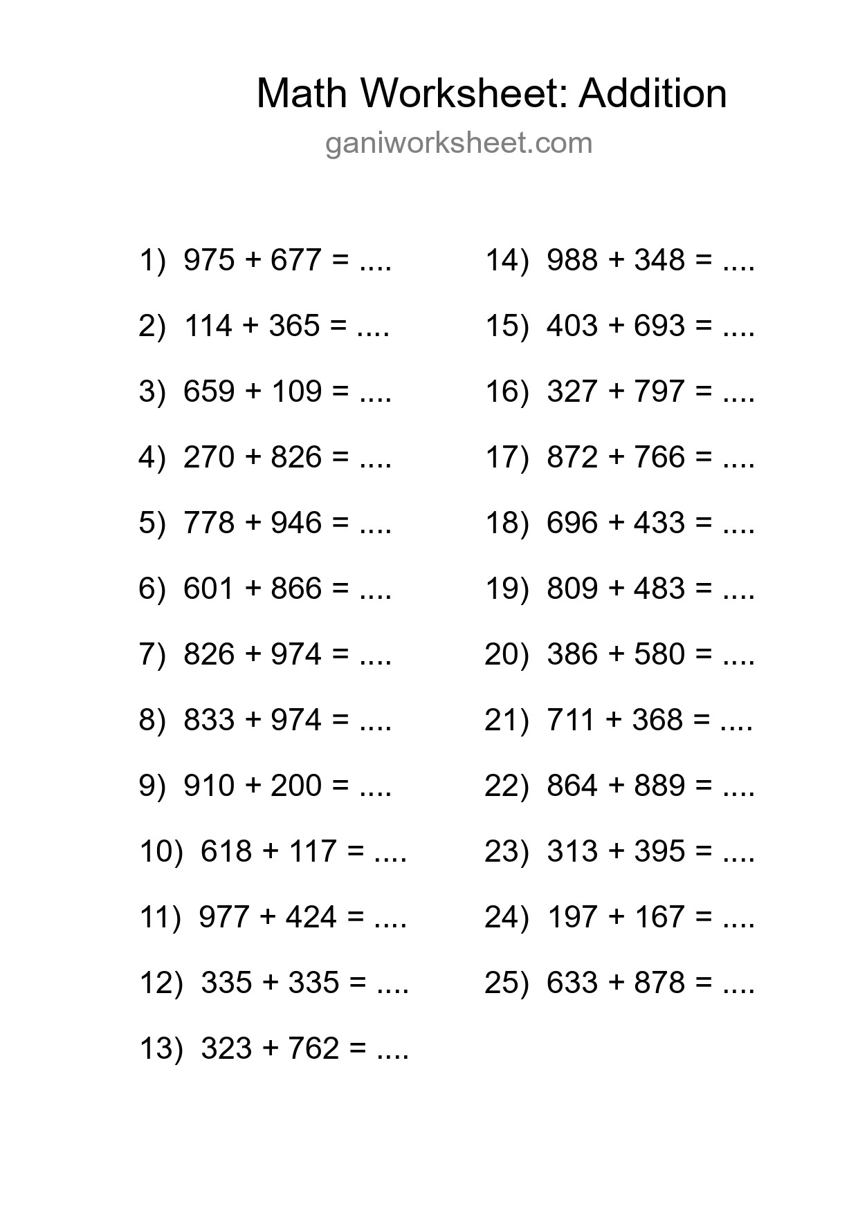 Free 25 Addition Math Worksheet For Grade 5 - Part 1061