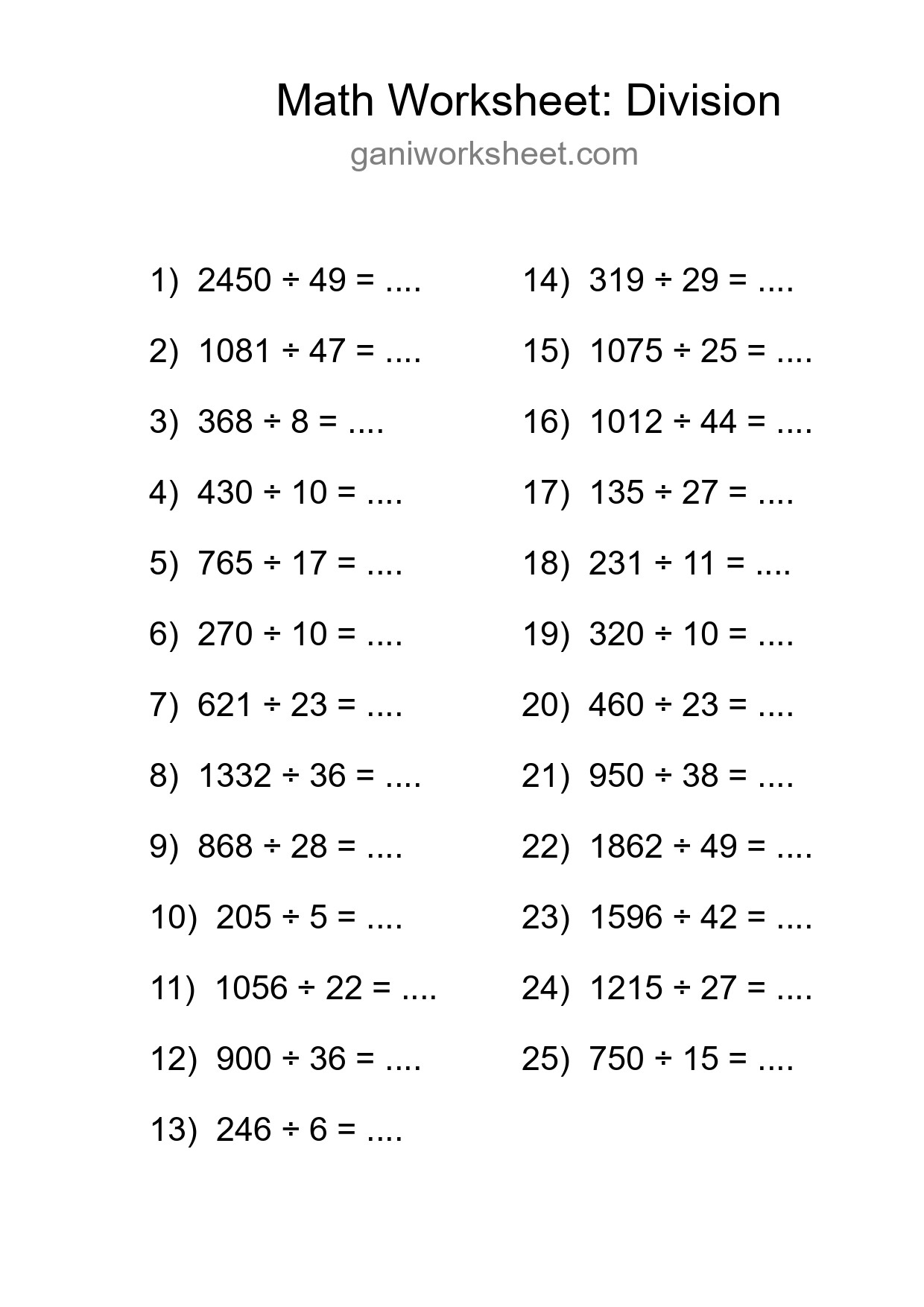 Free 25 Division Math Worksheet For Grade 2 - Part 1864