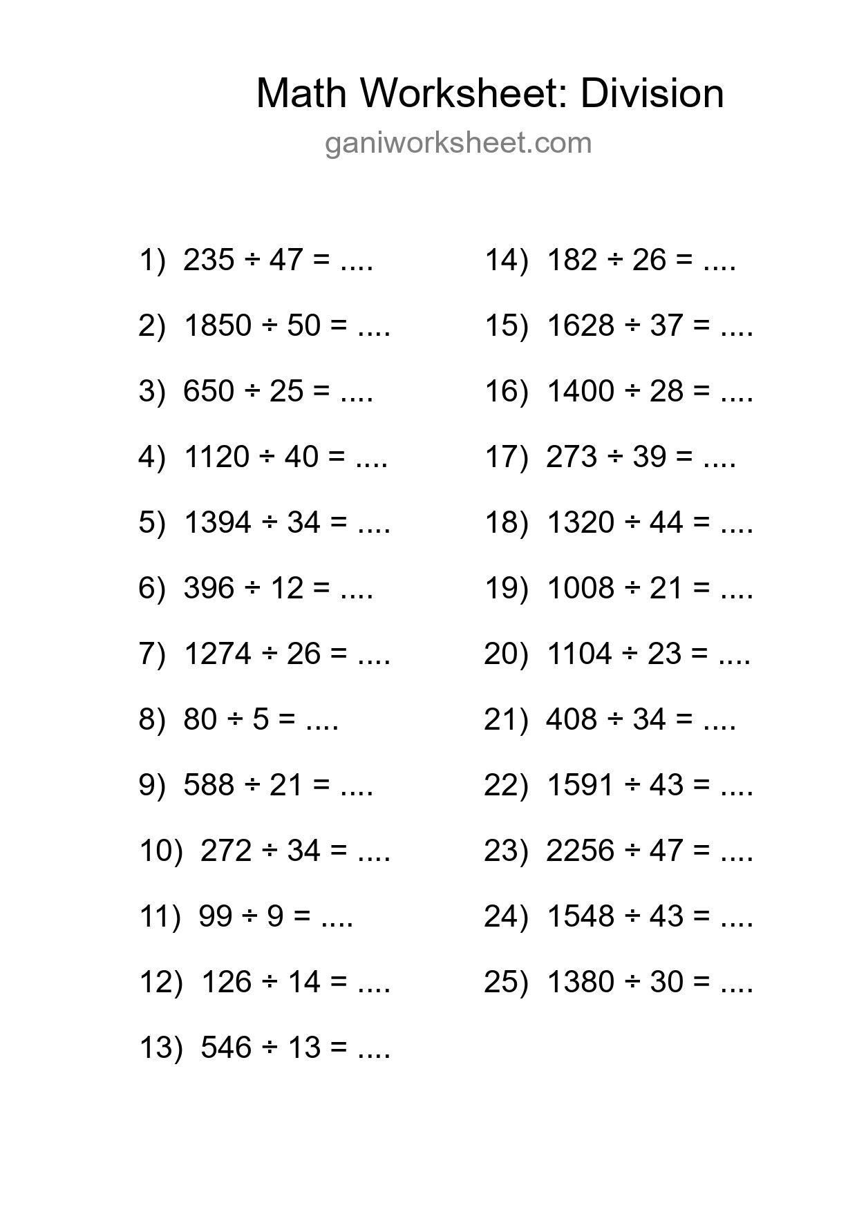 Free 25 Division Math Worksheet For Grade 2 - Part 204