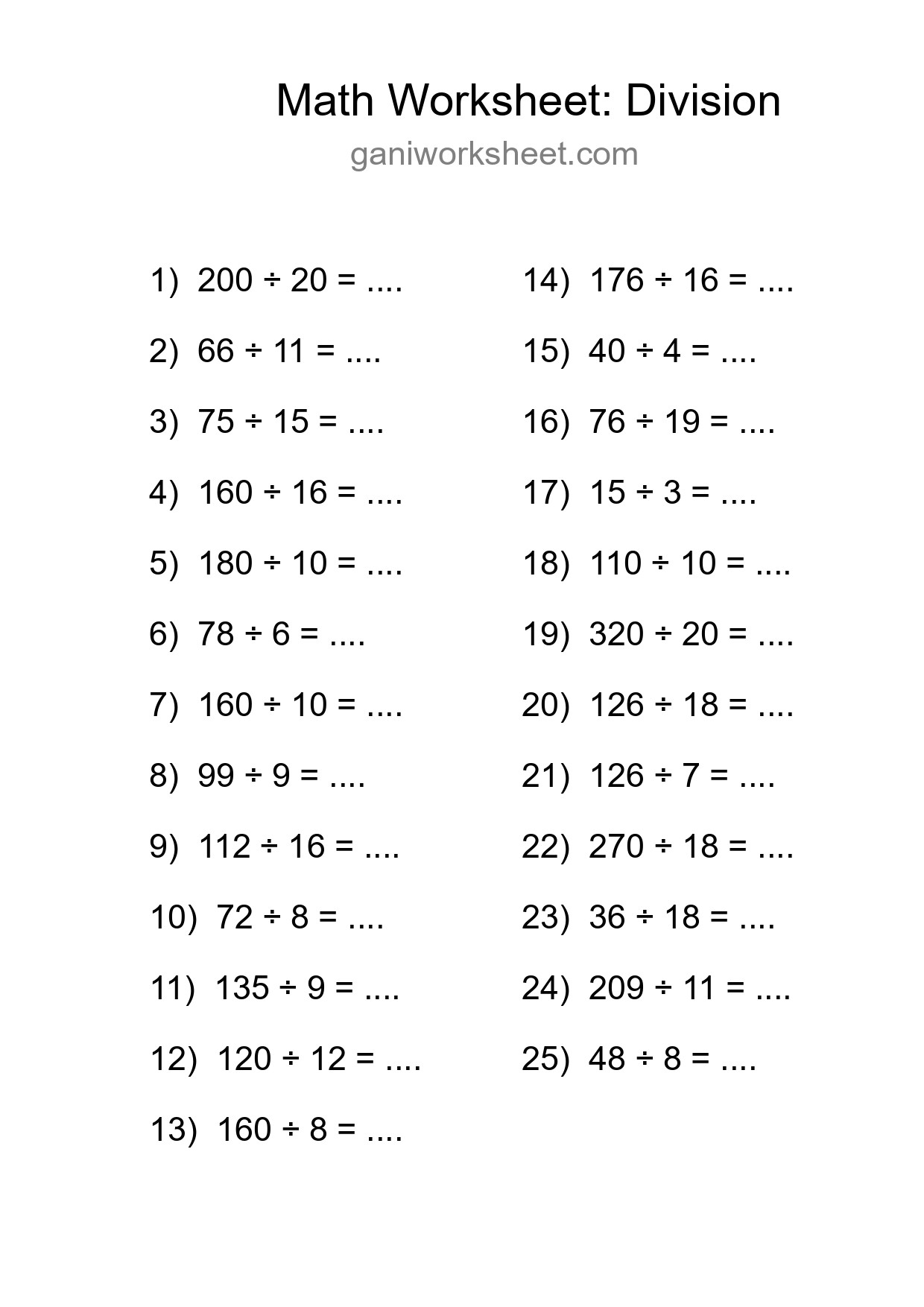 Free 25 Division Math Worksheet For Grade 2 With Answers - Part 1574