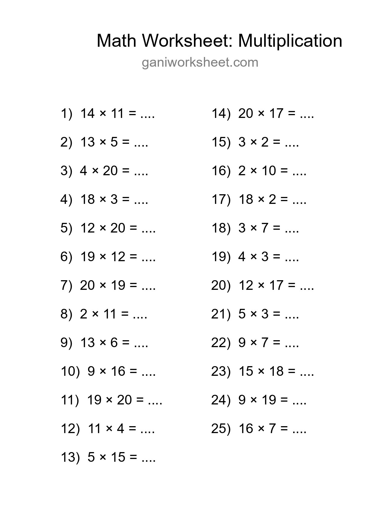 Free 25 Multiplication Math Worksheet For Grade 2 - Part 1407