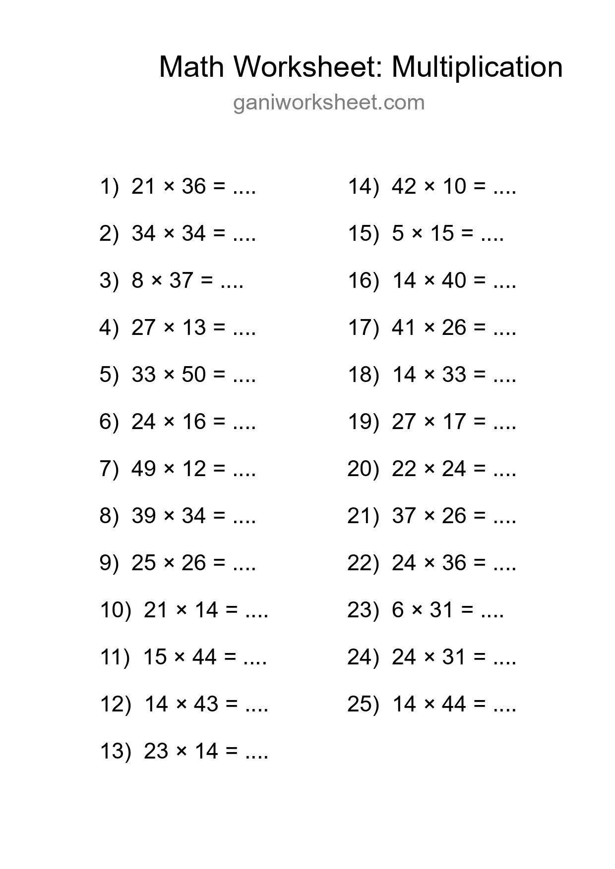 Free 25 Multiplication Math Worksheet For Grade 2 With Answers - Part 1897