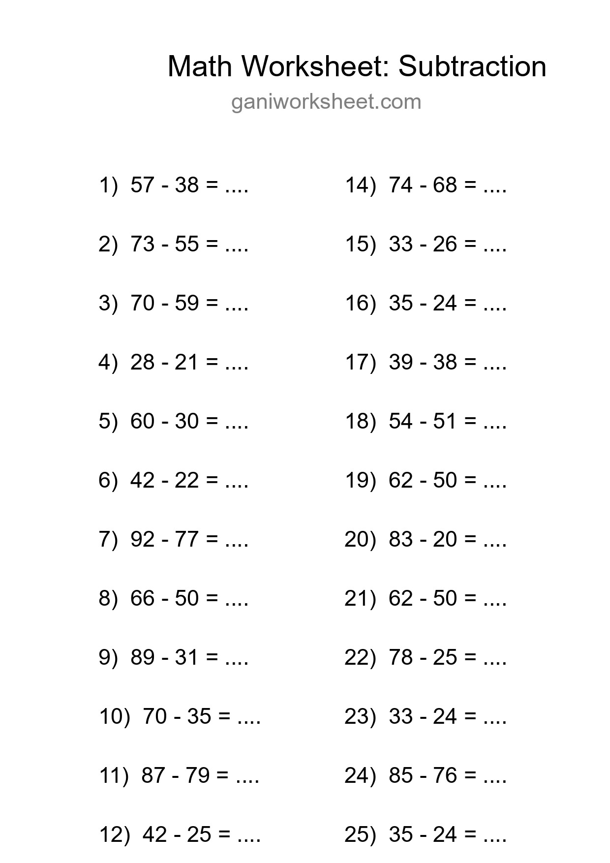 Free 25 Subtraction Math Worksheet For Grade 3 - Part 1488