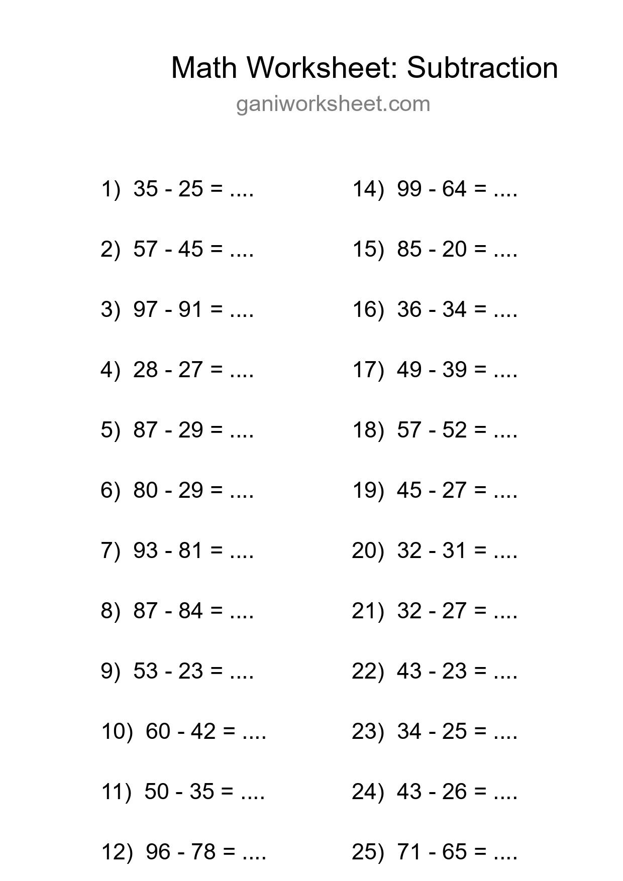Free 25 Subtraction Math Worksheet For Grade 3 - Part 978