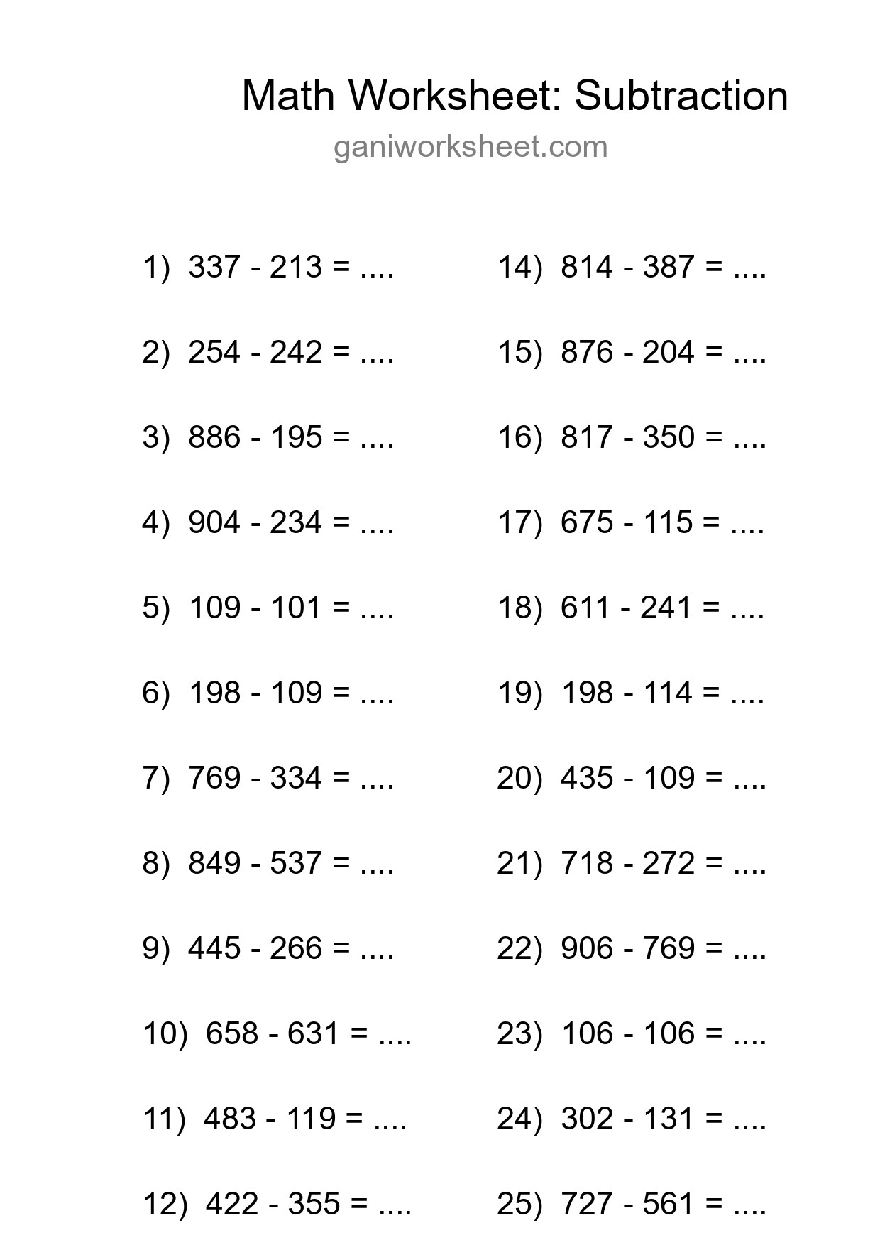 Free 25 Subtraction Math Worksheet For Grade 5 With Answers - Part 328