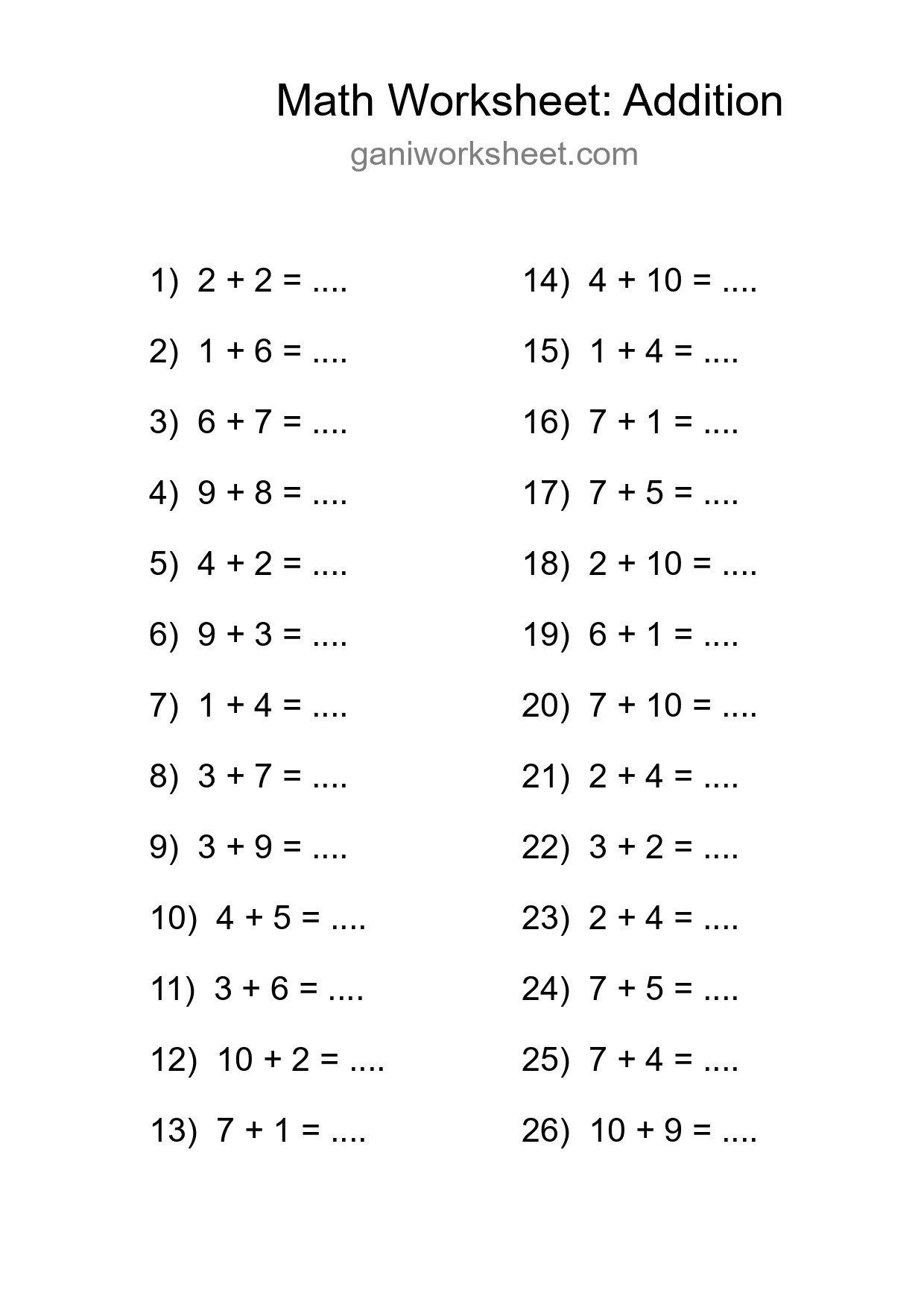 Free 26 Addition Math Worksheet For Grade 1 With Answers - Part 241