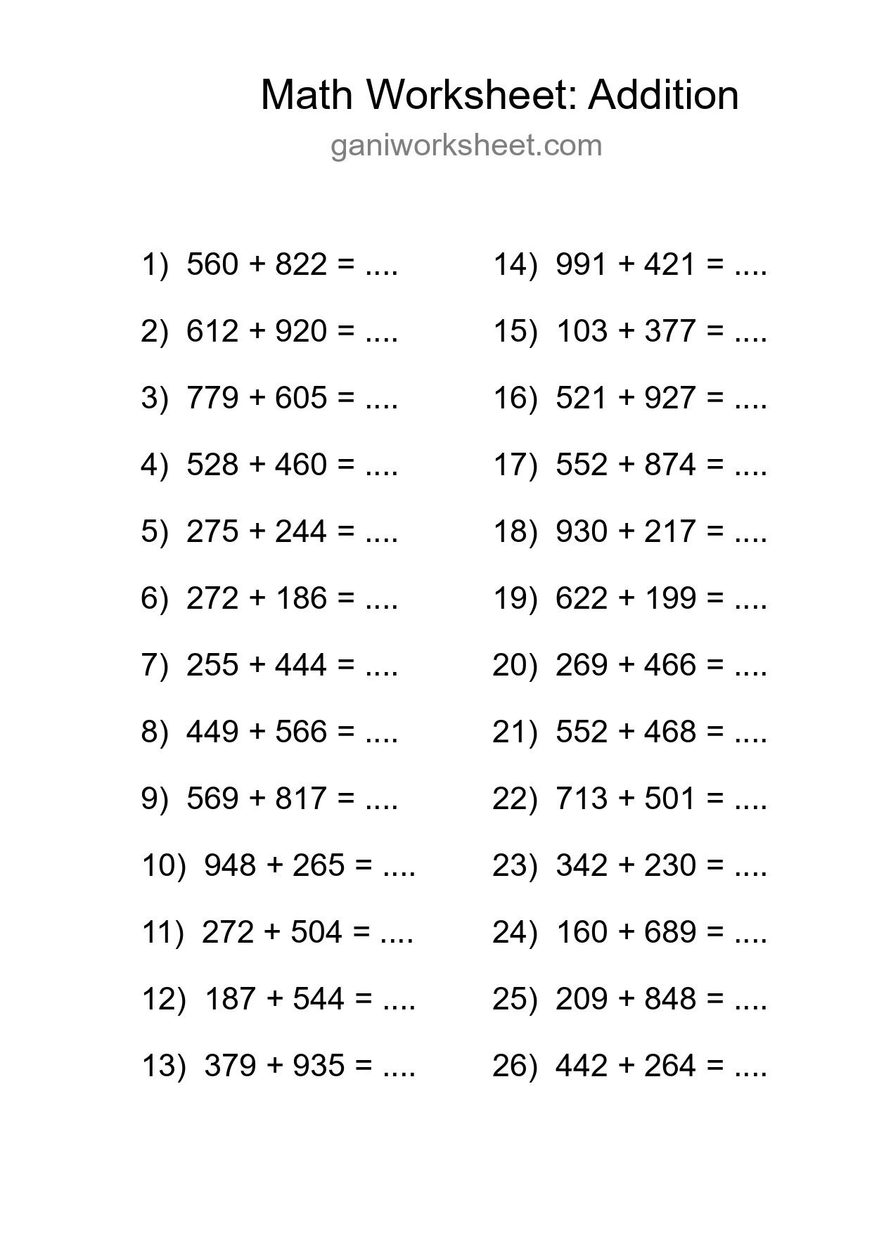 Free 26 Addition Math Worksheet For Grade 5 With Answers - Part 1401