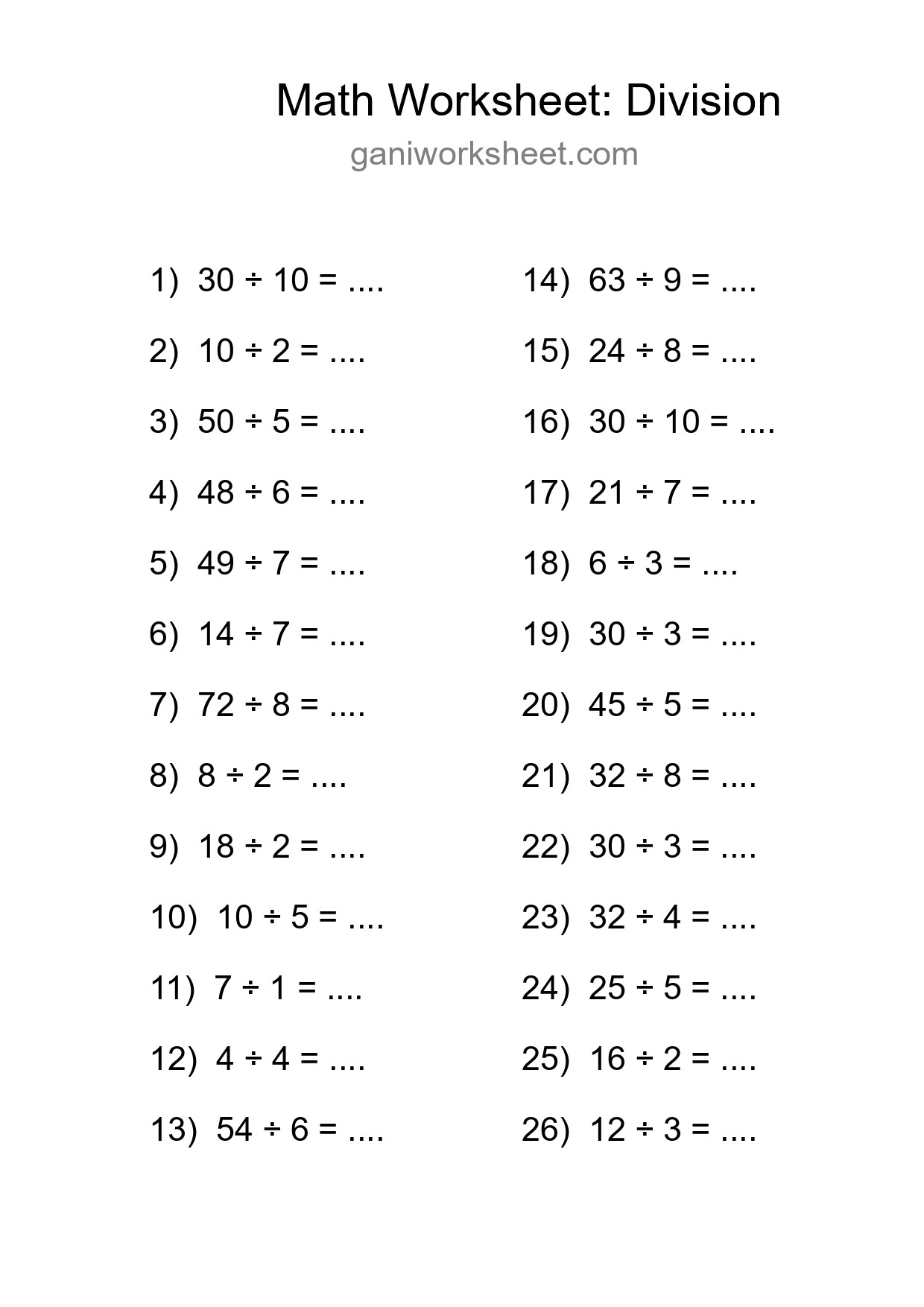 Free 26 Division Math Worksheet For Grade 1 - Part 1084