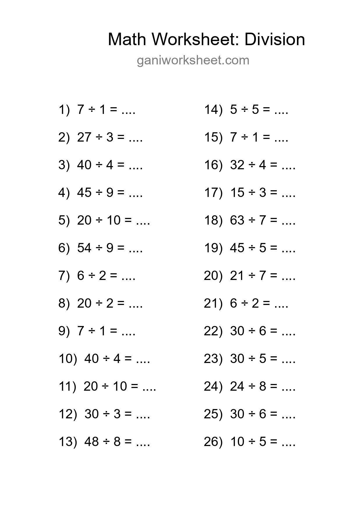 Free 26 Division Math Worksheet For Grade 1 - Part 1254