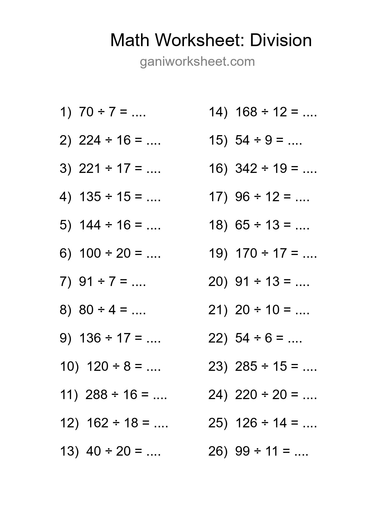 Free 26 Division Math Worksheet For Grade 2 With Answers - Part 1324