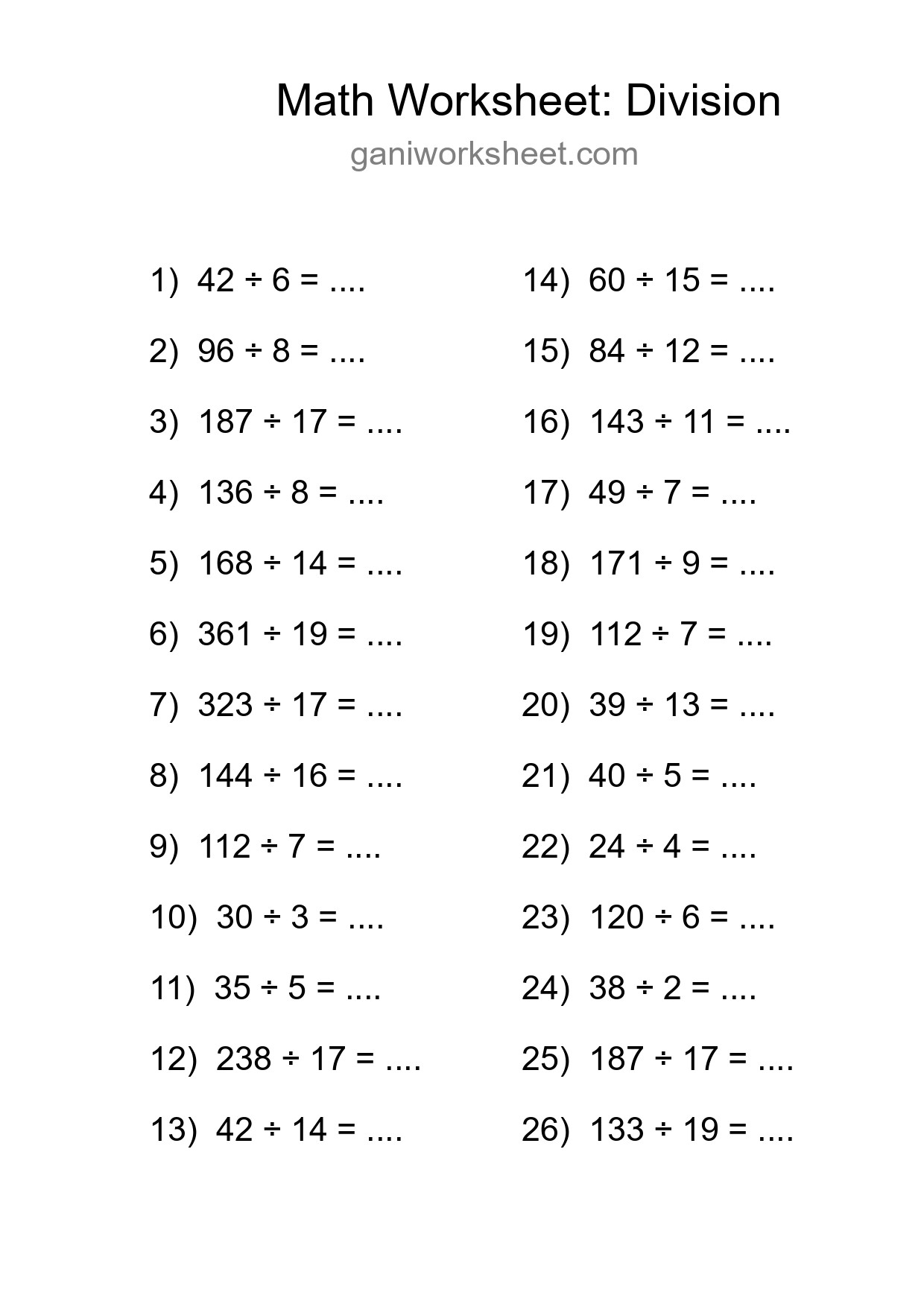 Free 26 Division Math Worksheet For Grade 2 With Answers - Part 24