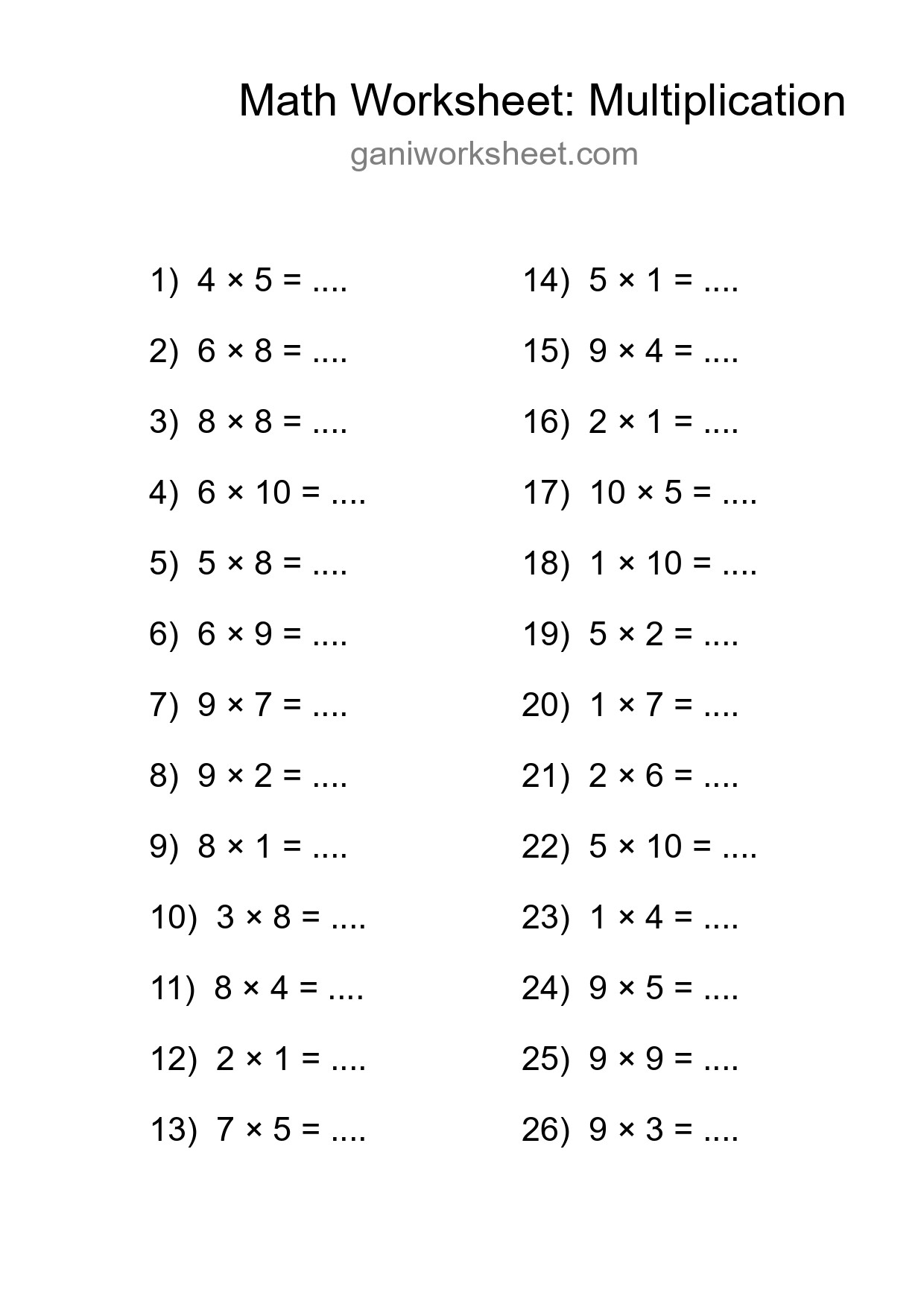 Free 26 Multiplication Math Worksheet For Grade 1 - Part 1127