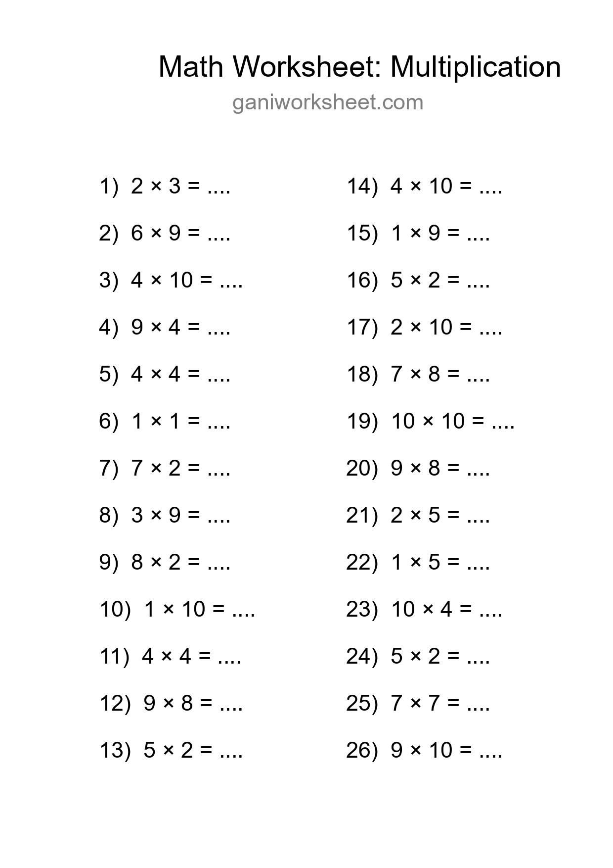 Free 26 Multiplication Math Worksheet For Grade 1 - Part 1727