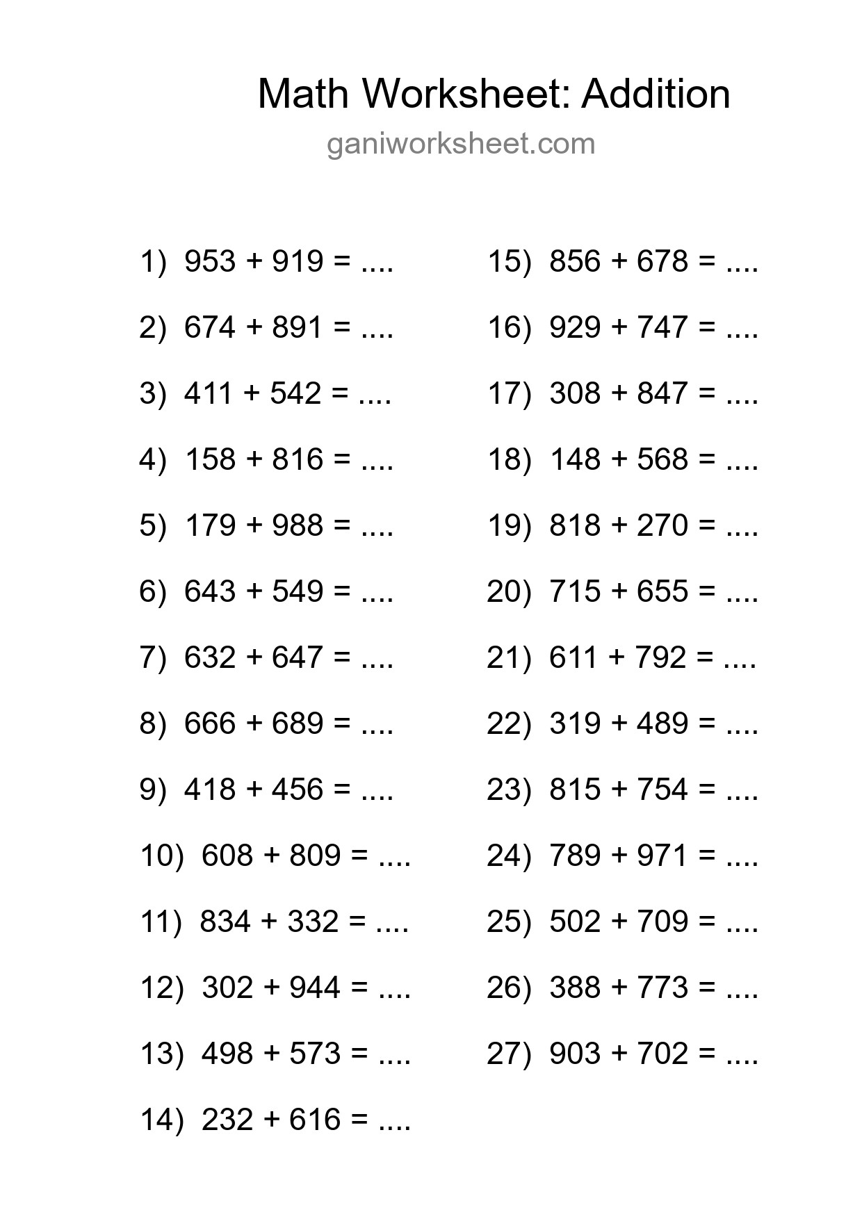 Free 27 Addition Math Worksheet For Grade 5 - Part 621